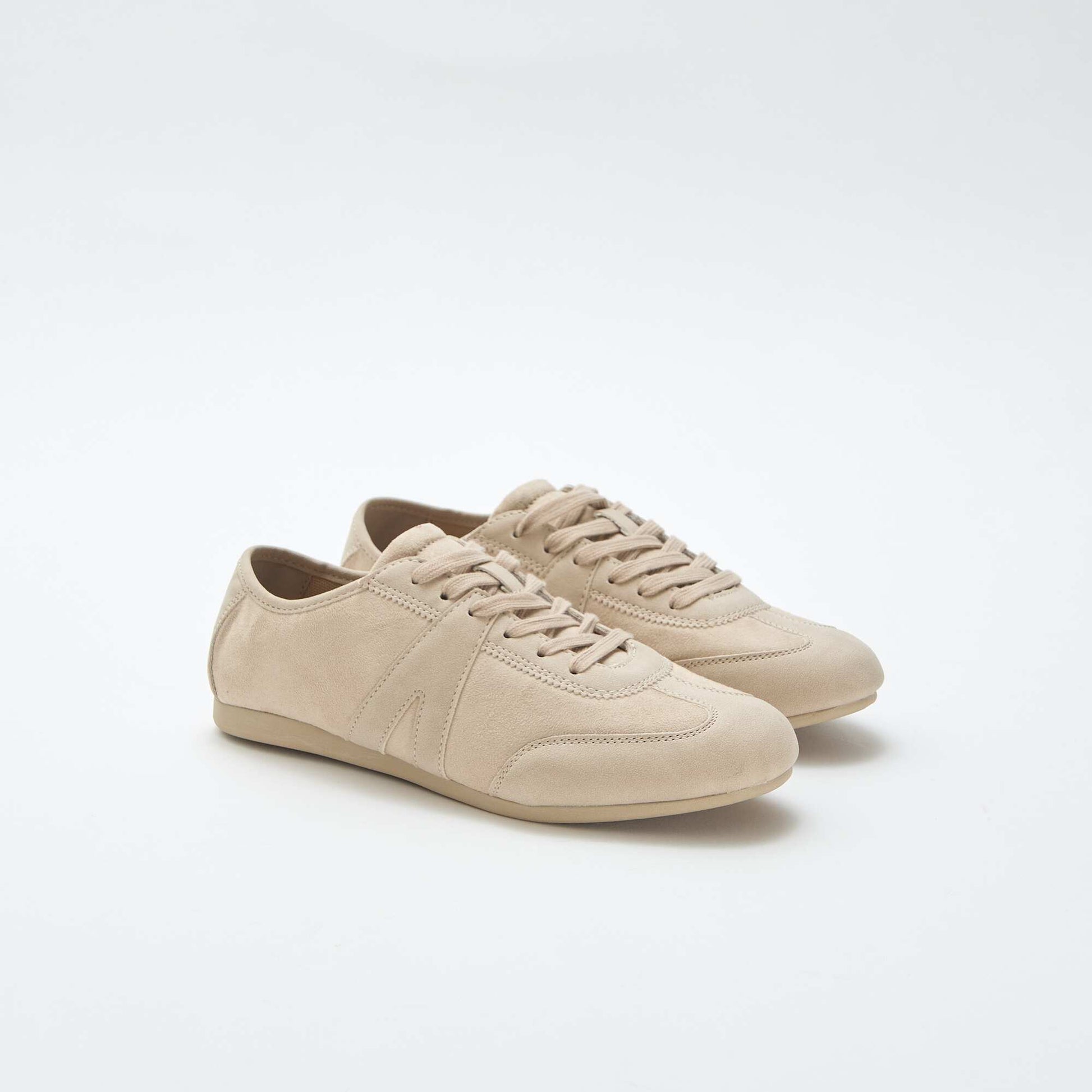 Plain Mixed-Material Sneakers BEIGE
