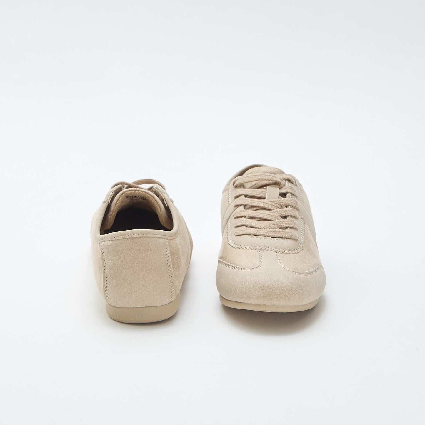 Plain Mixed-Material Sneakers BEIGE
