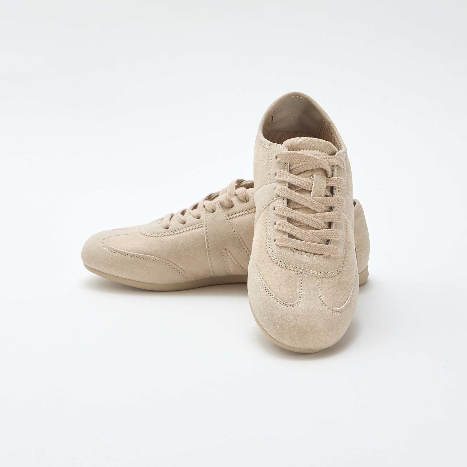 Plain Mixed-Material Sneakers BEIGE