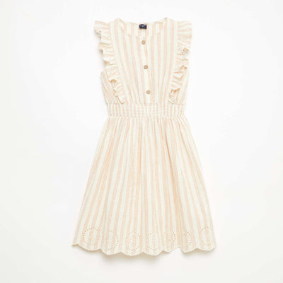 Striped Linen-Cotton Dress BEIGE