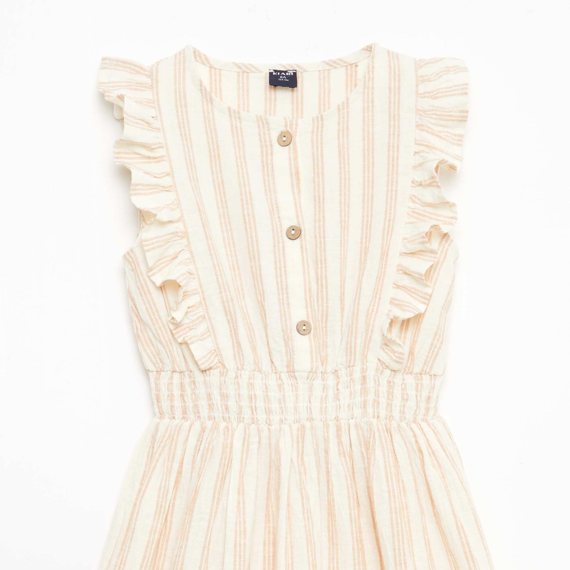 Striped Linen-Cotton Dress BEIGE
