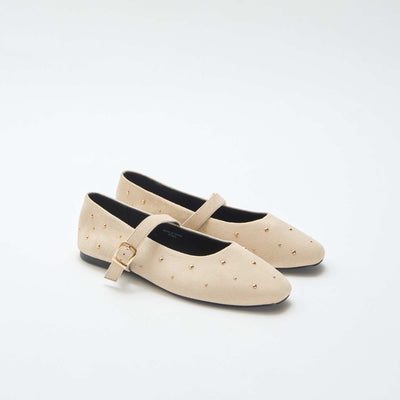 Flat Faux Leather Ballet Flats BEIGE