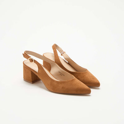Pointed-Toe Block Heel Pumps BROWN