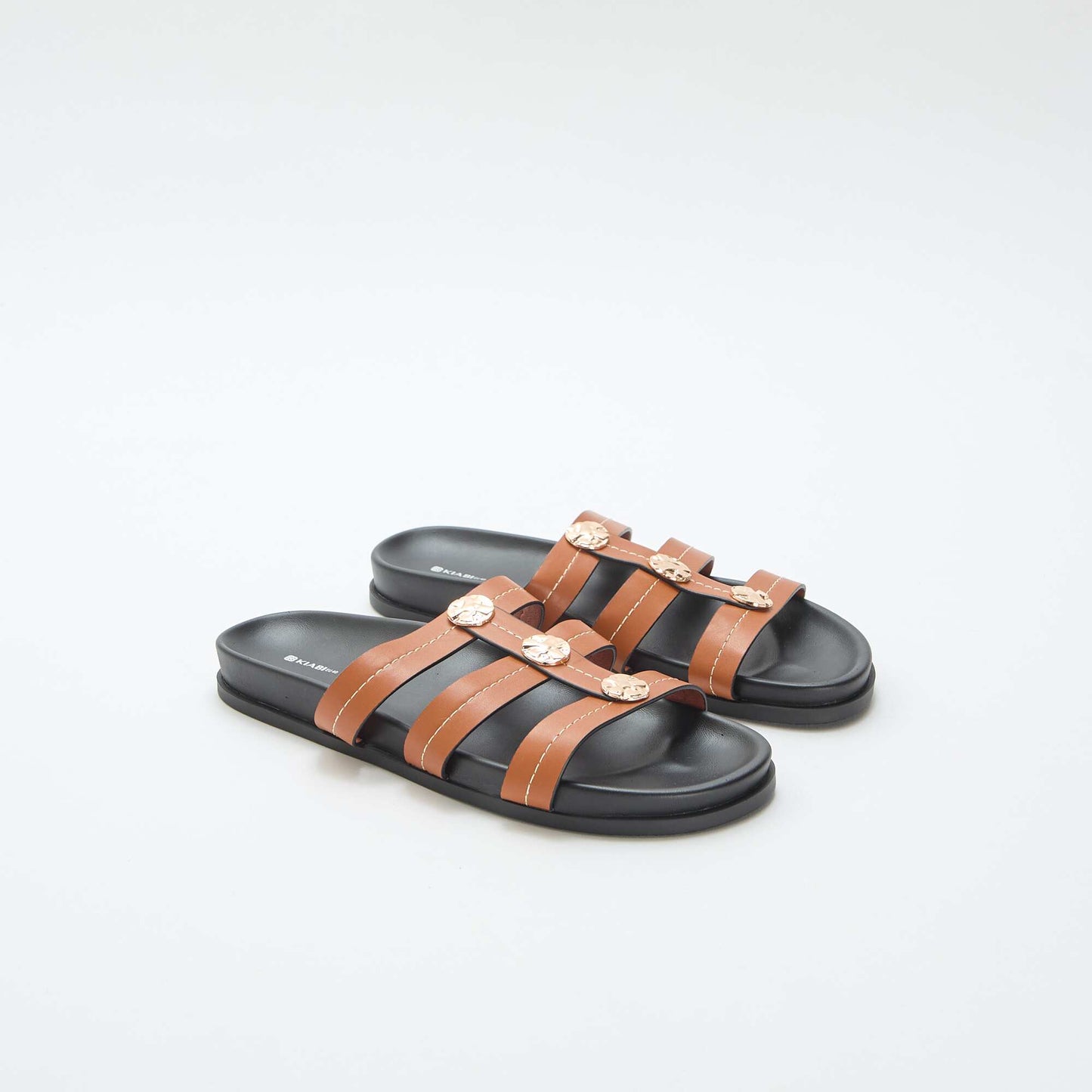Mules with fancy gold buttons BROWN
