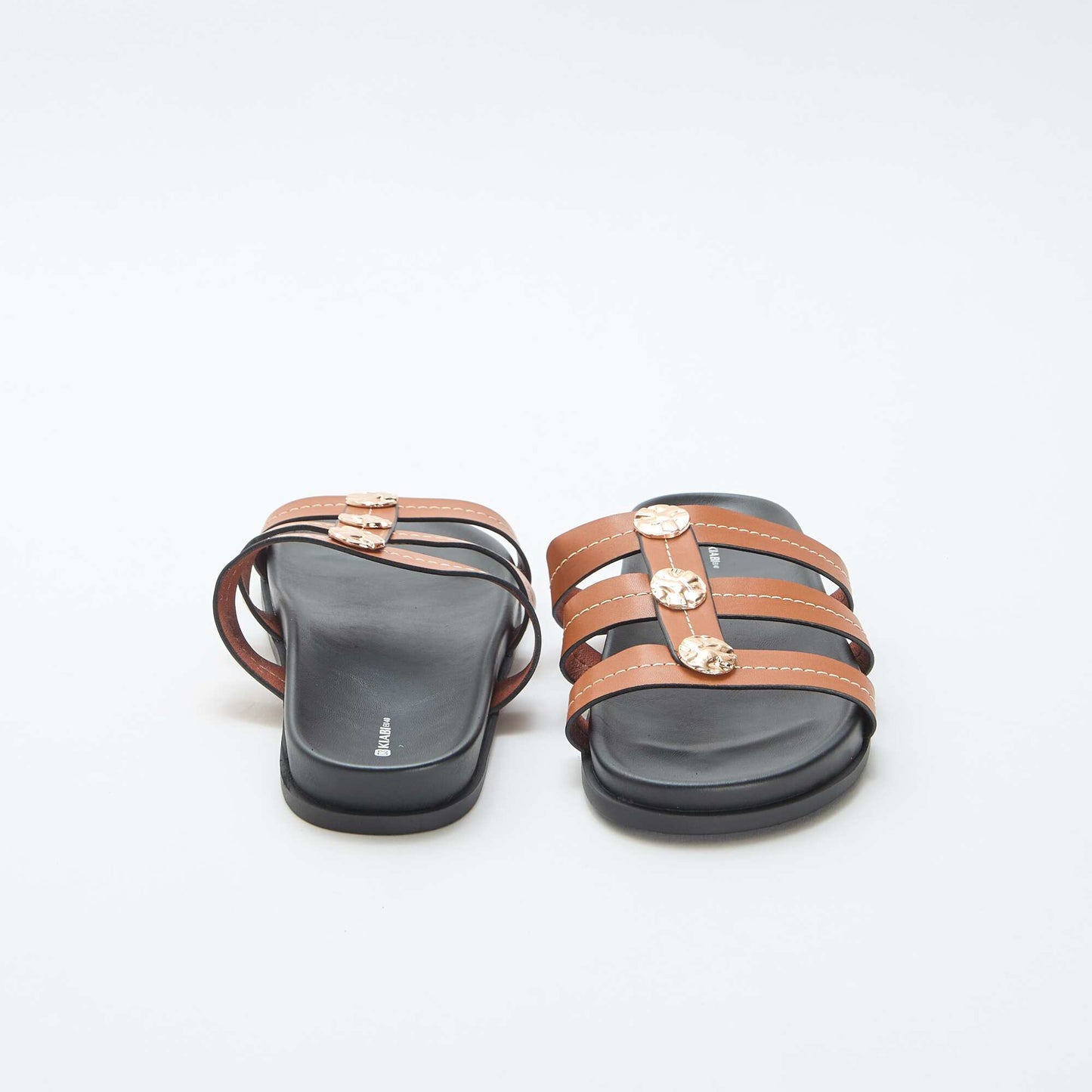 Mules with fancy gold buttons BROWN
