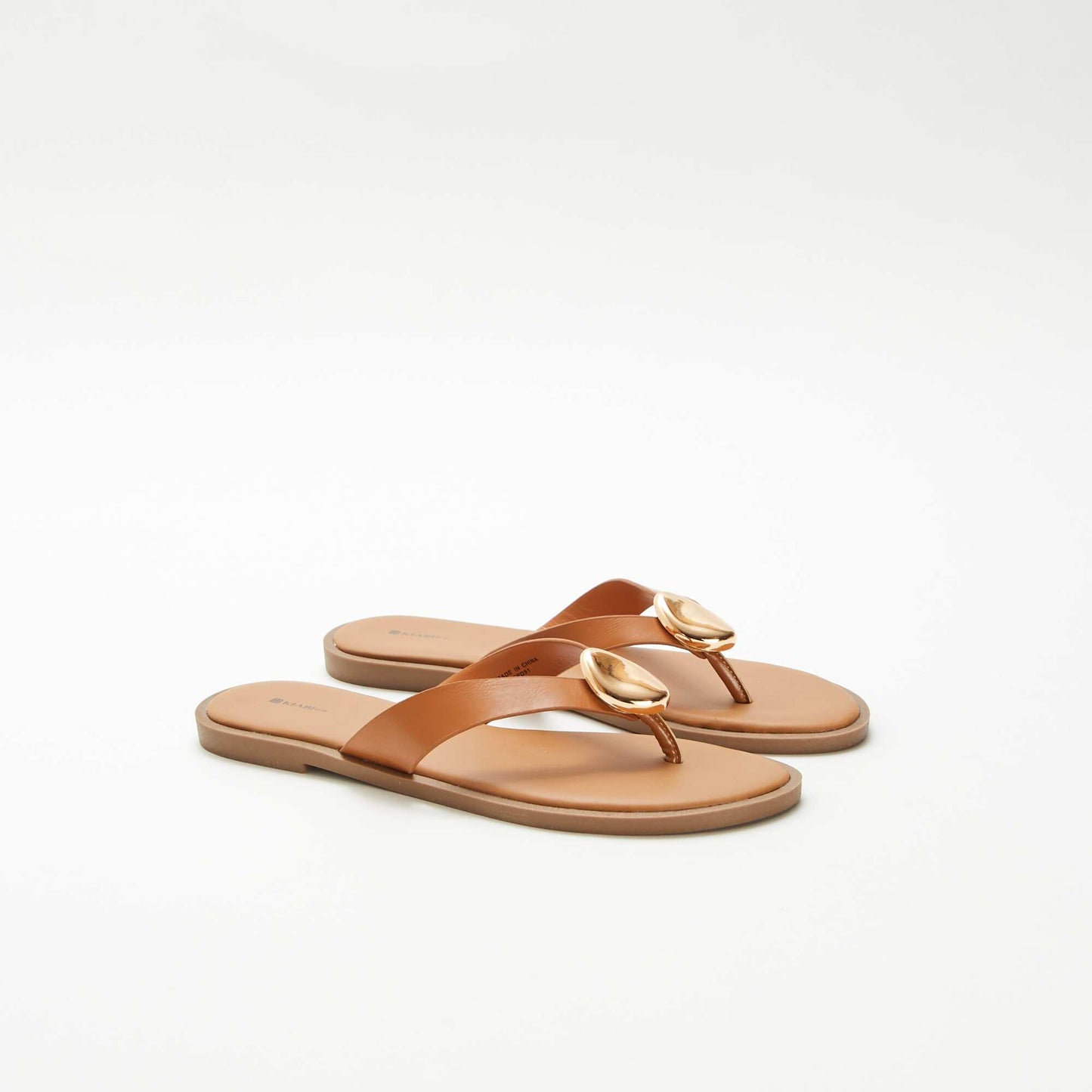 Faux Leather Flip-flops with Metallic Detail BROWN