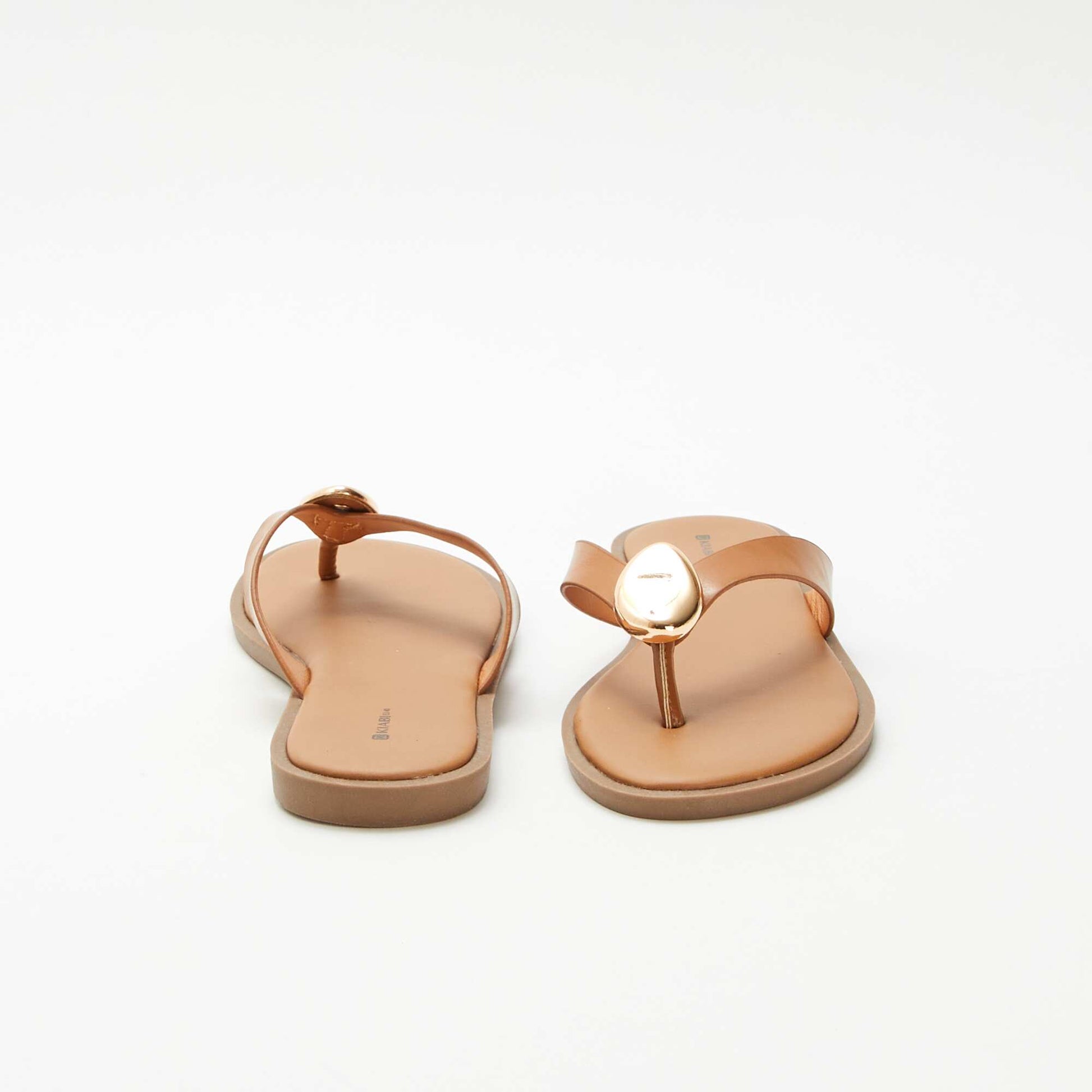 Faux Leather Flip-flops with Metallic Detail BROWN