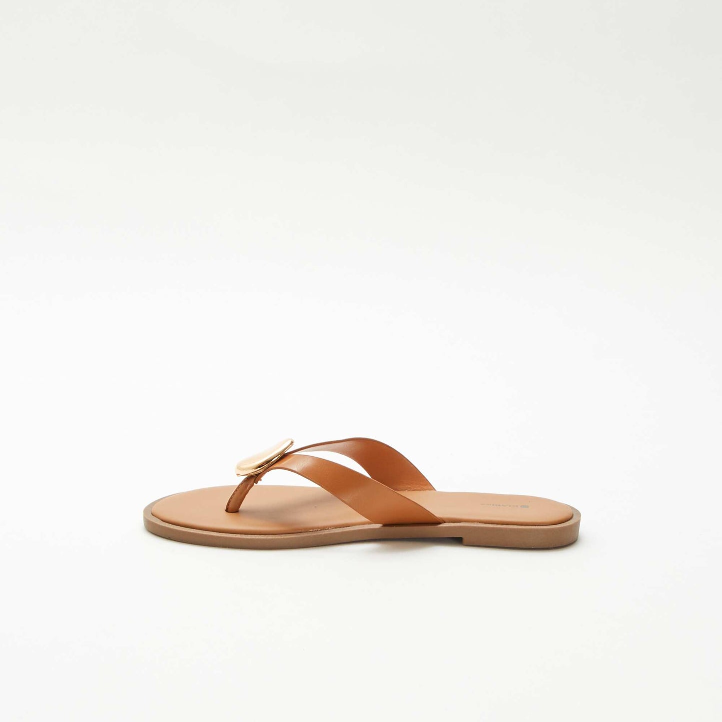 Faux Leather Flip-flops with Metallic Detail BROWN