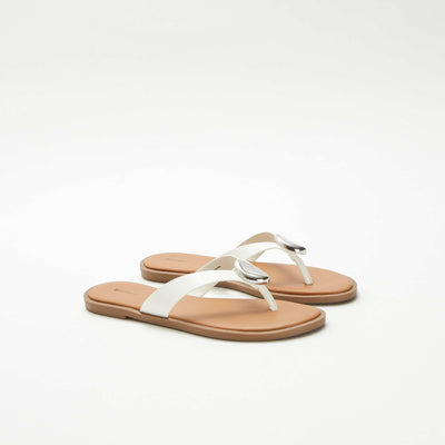 Faux Leather Flip-flops with Metallic Detail WHITE