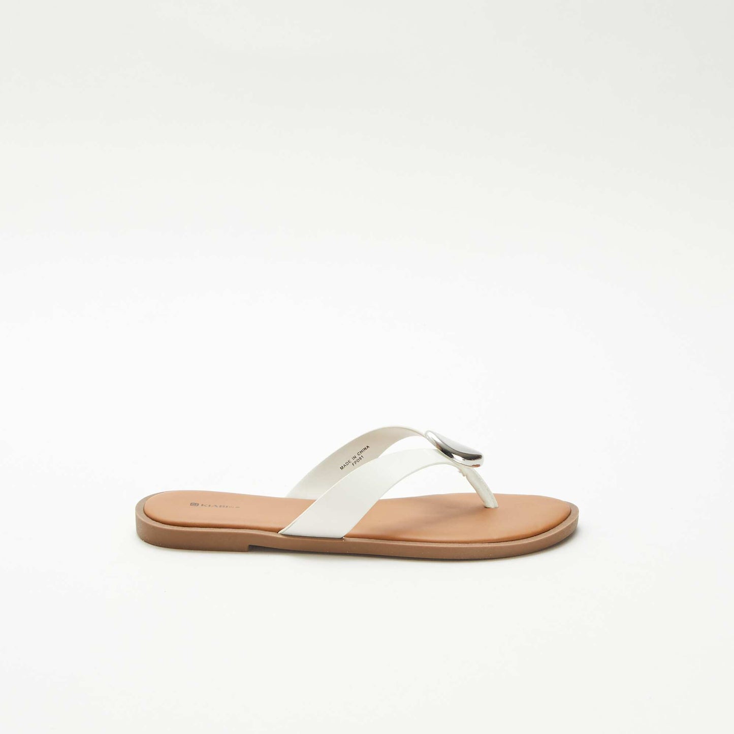 Faux Leather Flip-flops with Metallic Detail WHITE