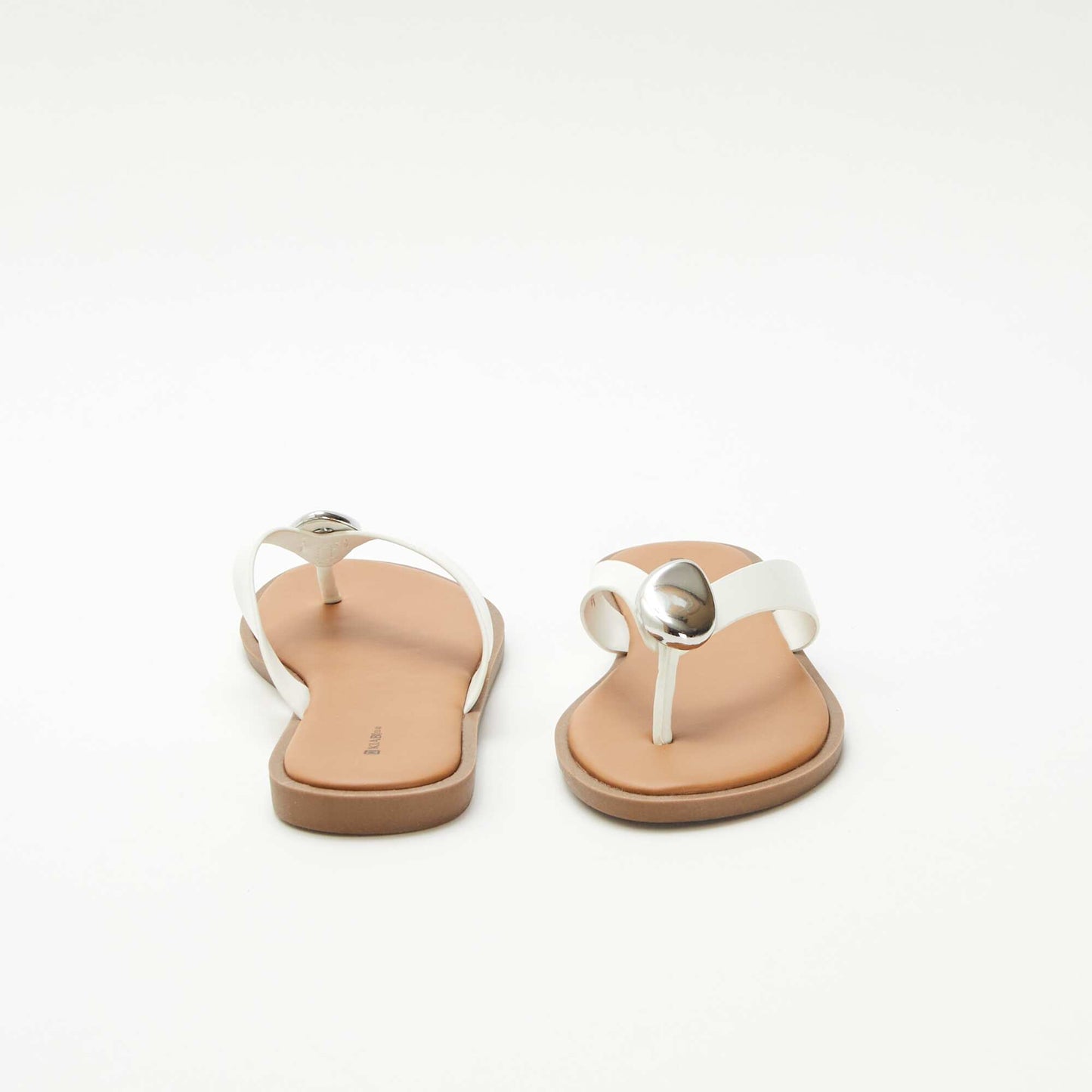Faux Leather Flip-flops with Metallic Detail WHITE