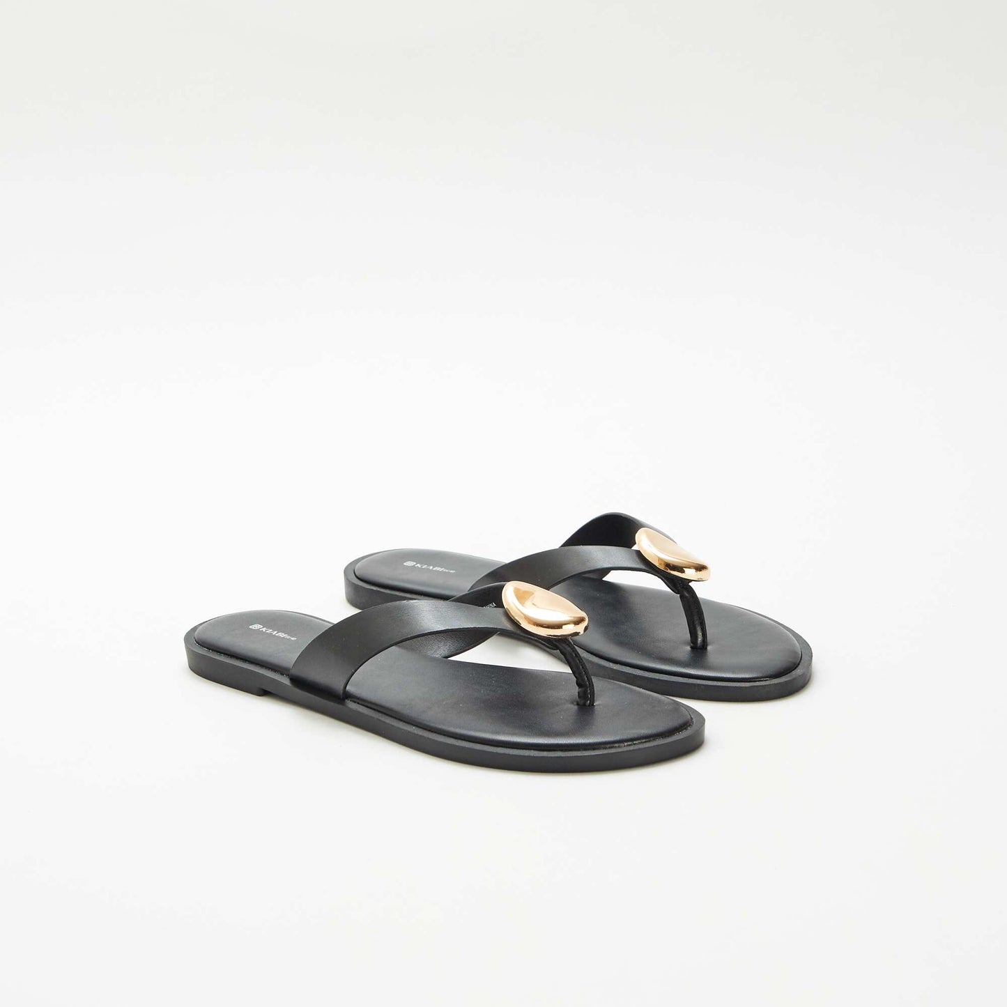 Faux Leather Flip-flops with Metallic Detail BLACK