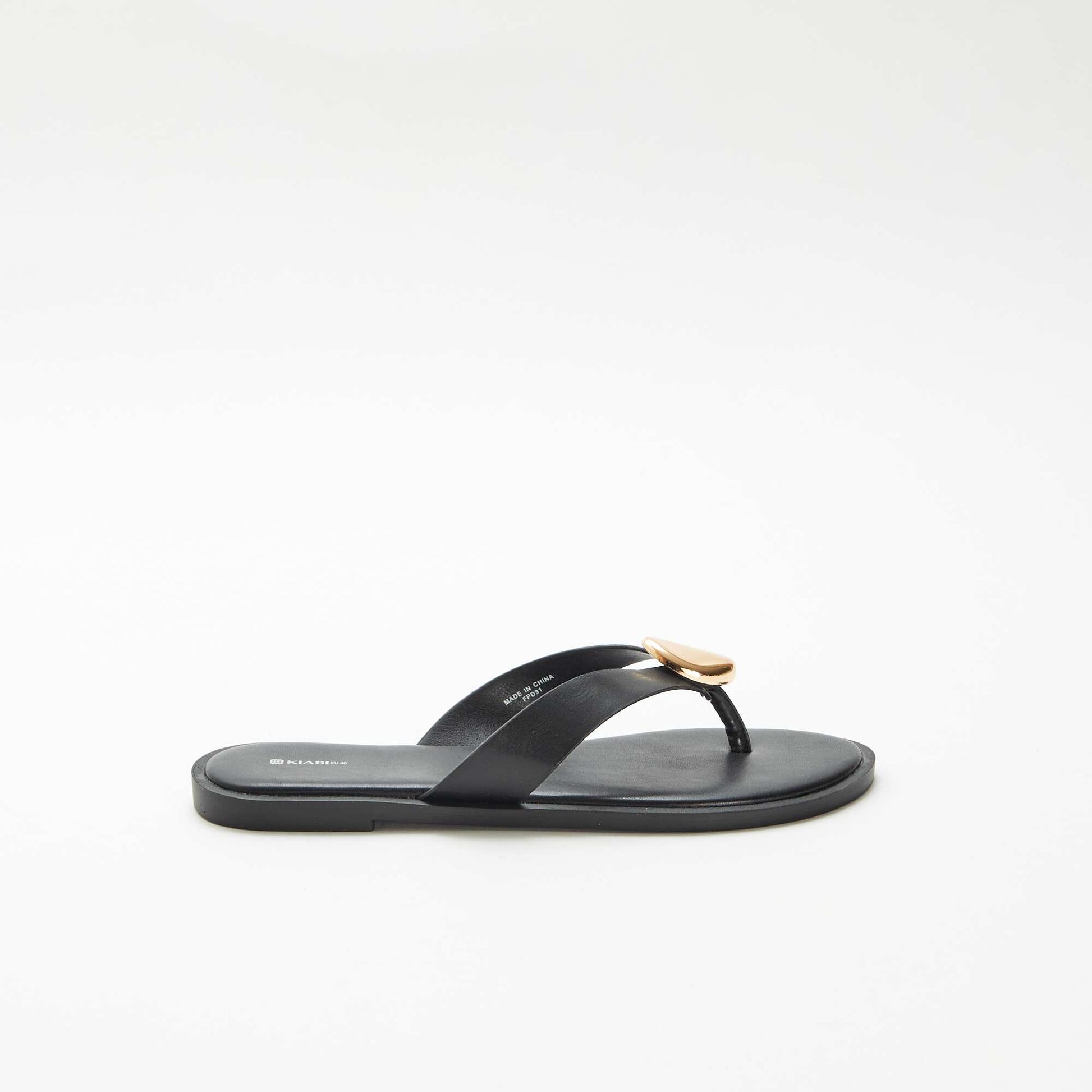 Faux Leather Flip-flops with Metallic Detail BLACK
