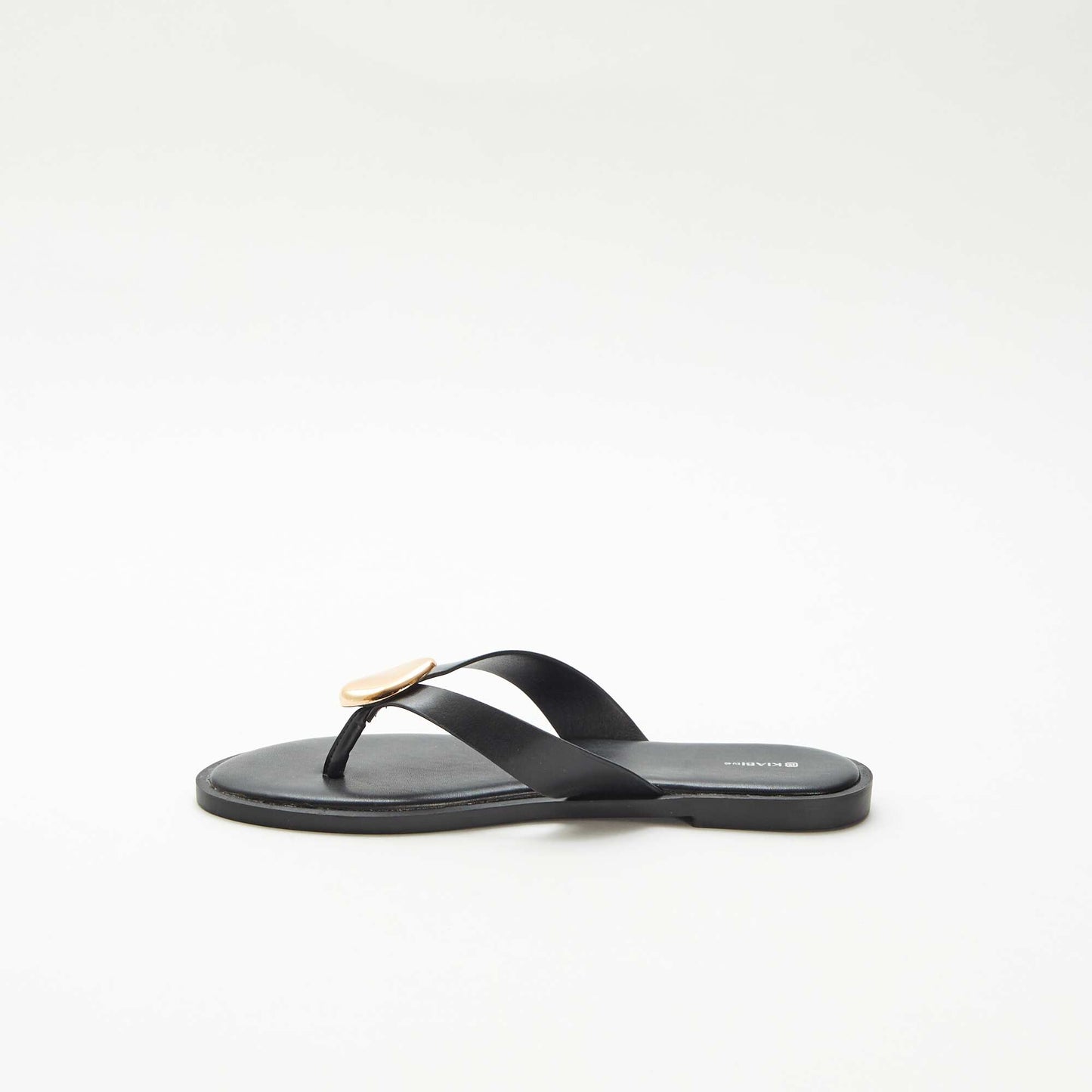 Faux Leather Flip-flops with Metallic Detail BLACK