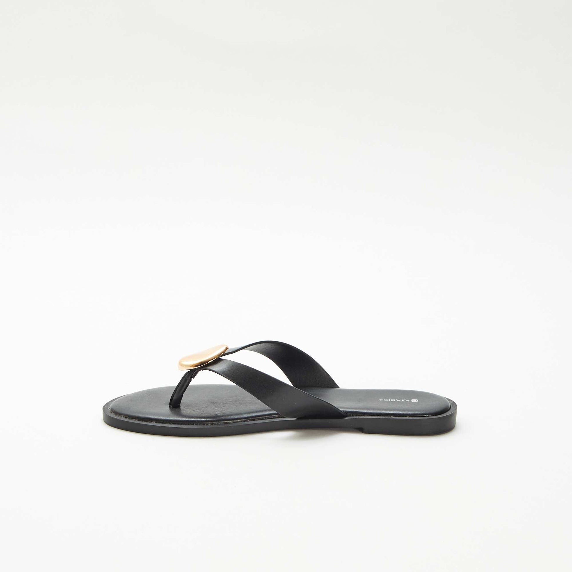 Faux Leather Flip-flops with Metallic Detail BLACK