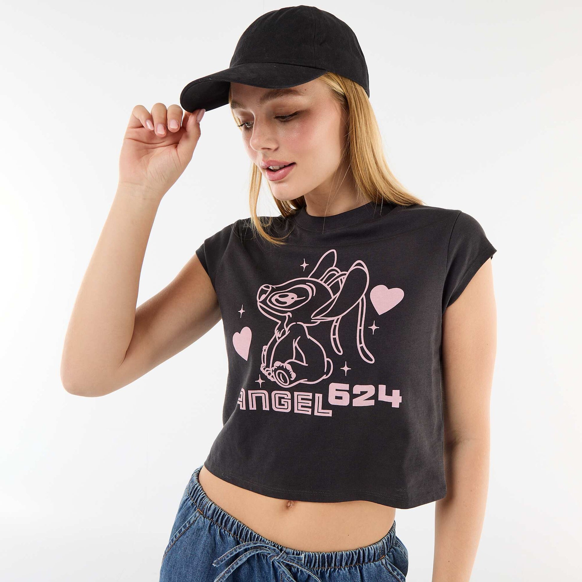 Disney \'Stitch\' Cropped T-shirt GREY
