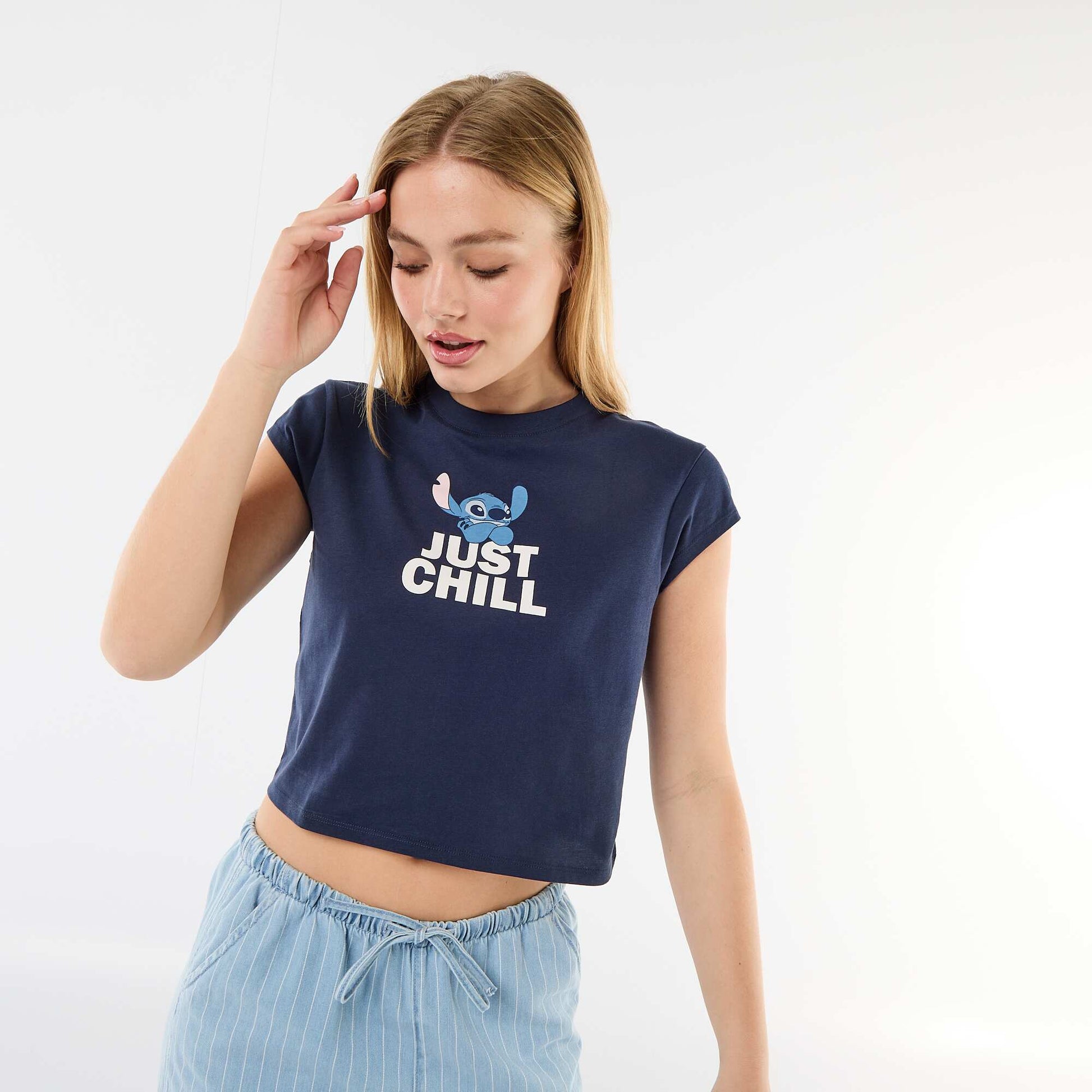 Disney \'Stitch\' Cropped T-shirt BLUE