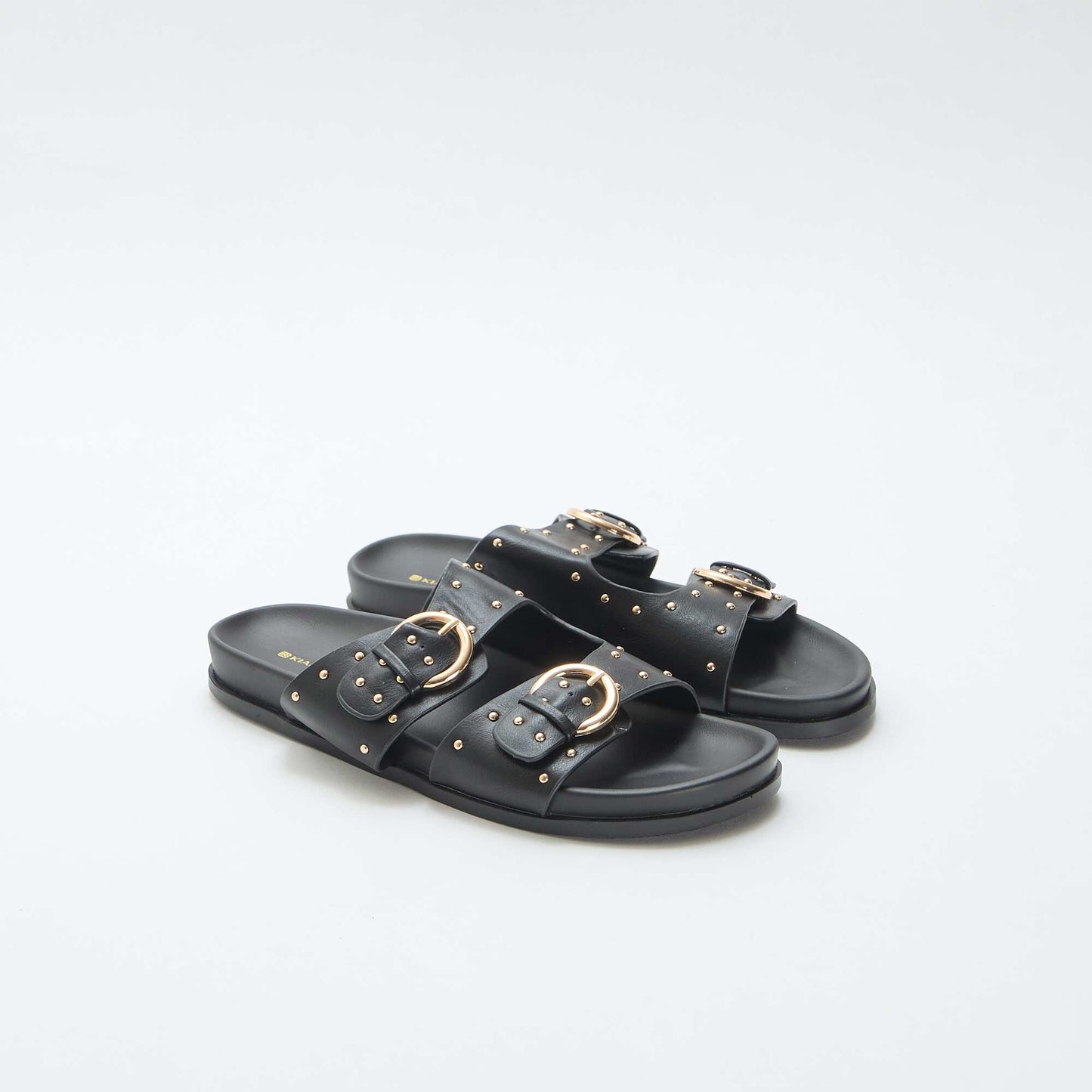 Mules with Gold-Tone Buckle Straps BLACK