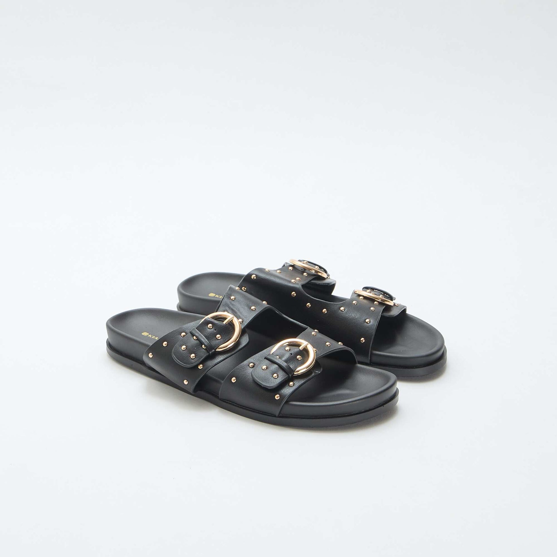 Mules with Gold-Tone Buckle Straps BLACK