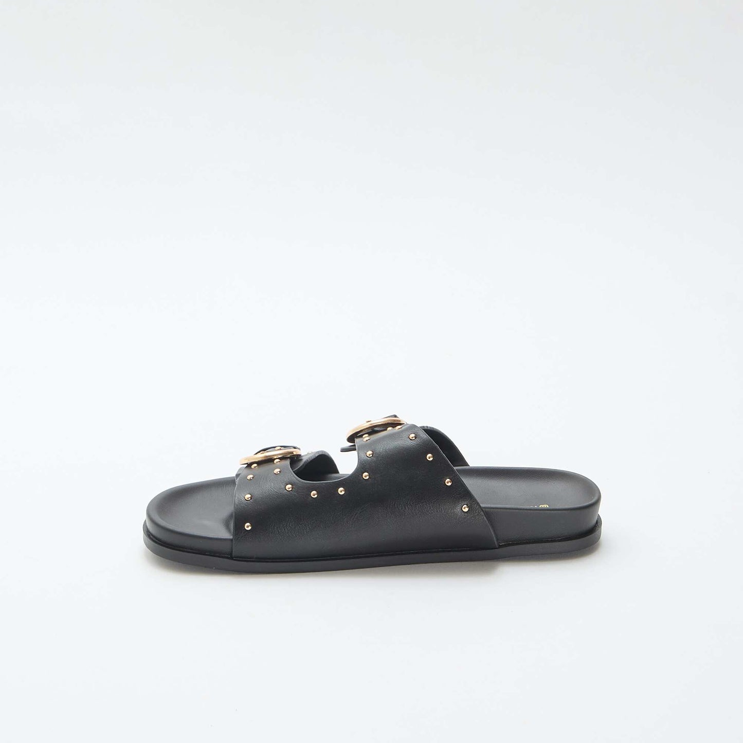 Mules with Gold-Tone Buckle Straps BLACK