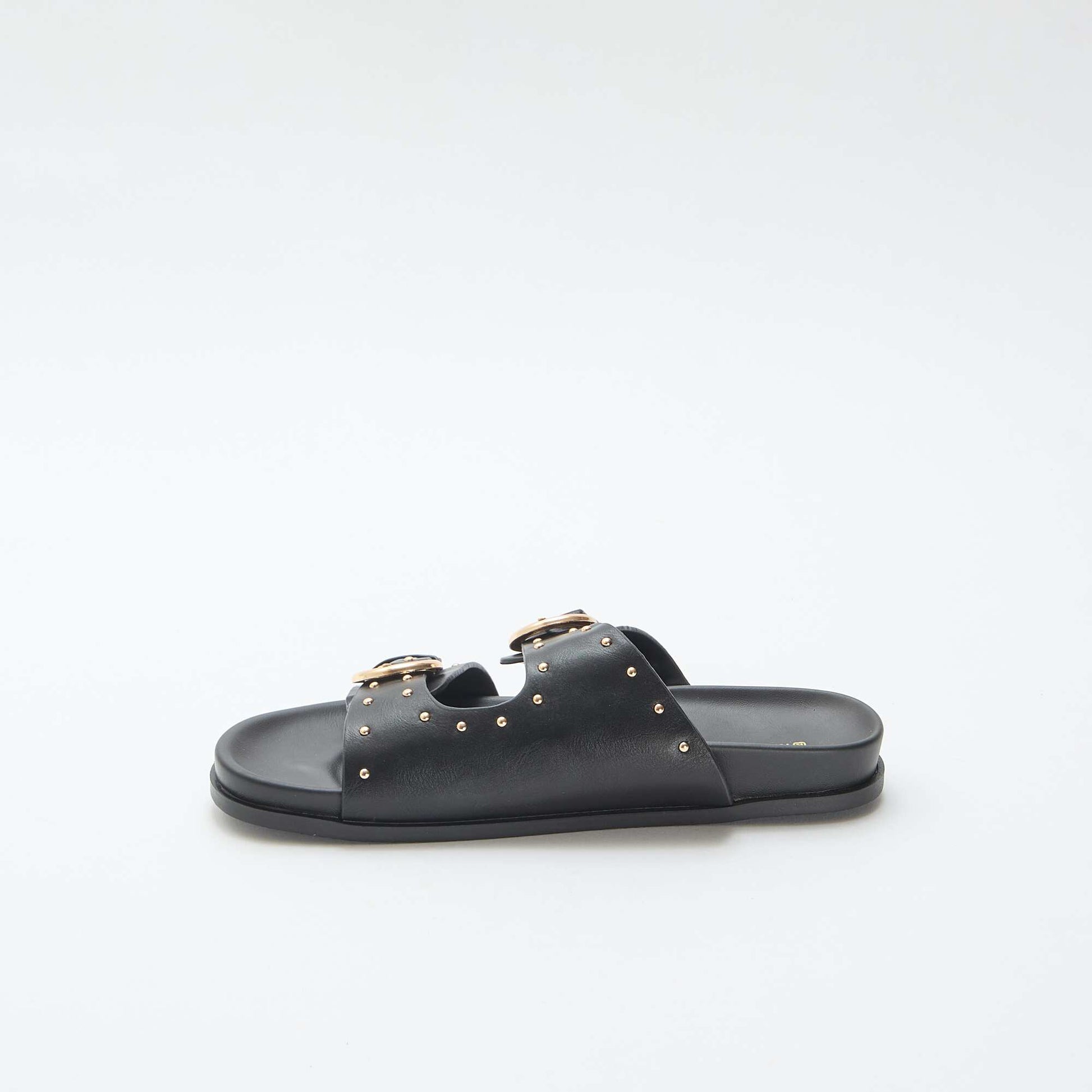 Mules with Gold-Tone Buckle Straps BLACK