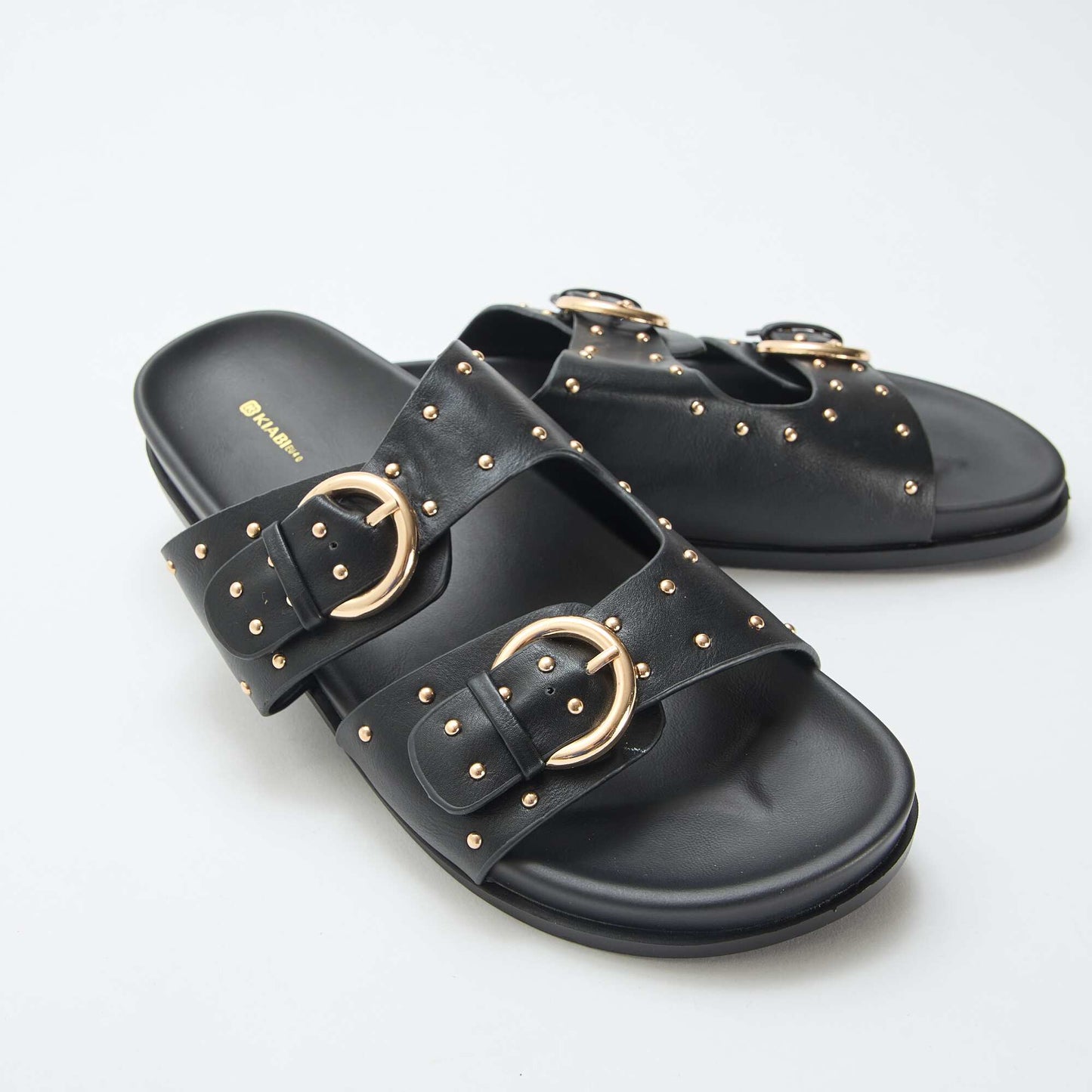 Mules with Gold-Tone Buckle Straps BLACK