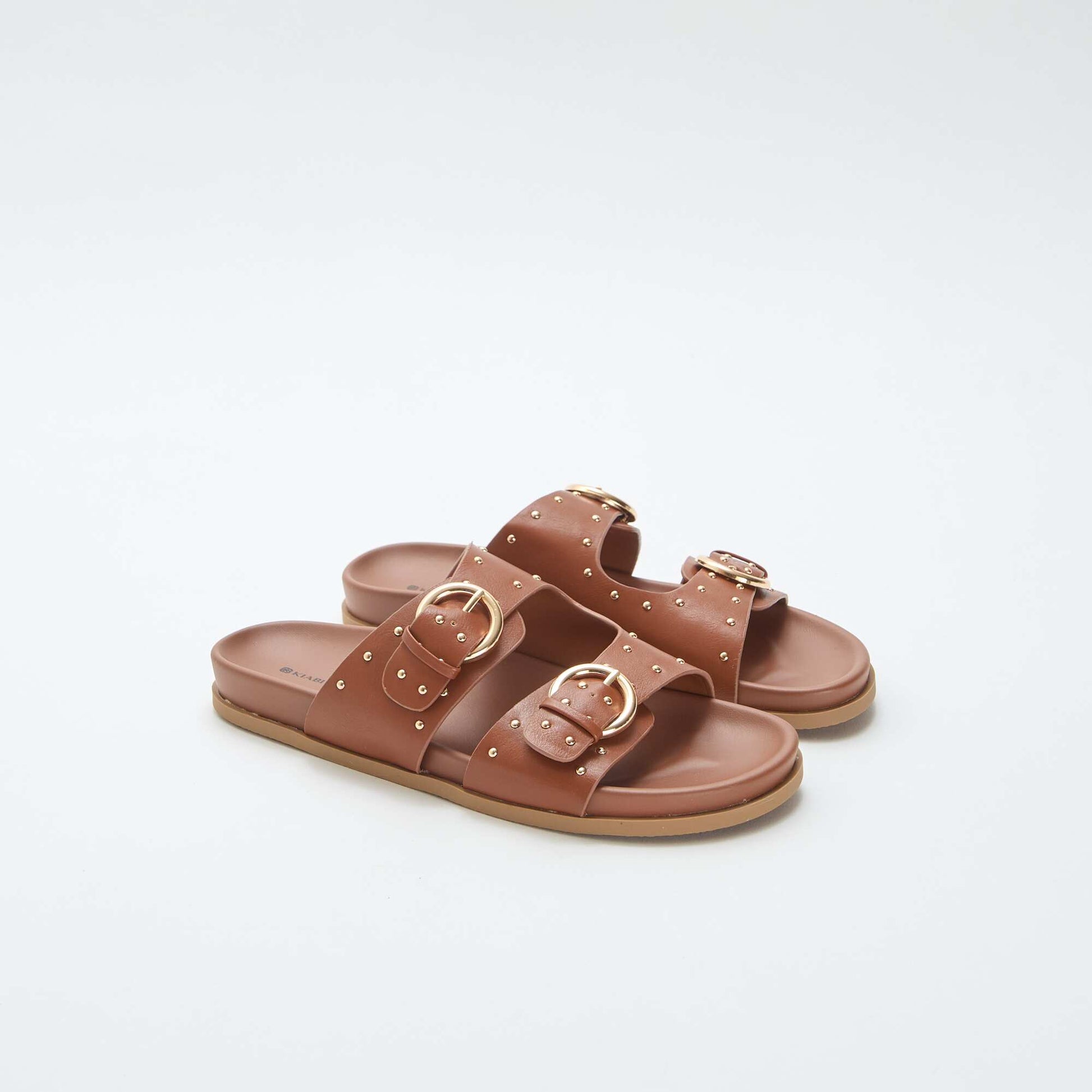 Mules with Gold-Tone Buckle Straps BROWN