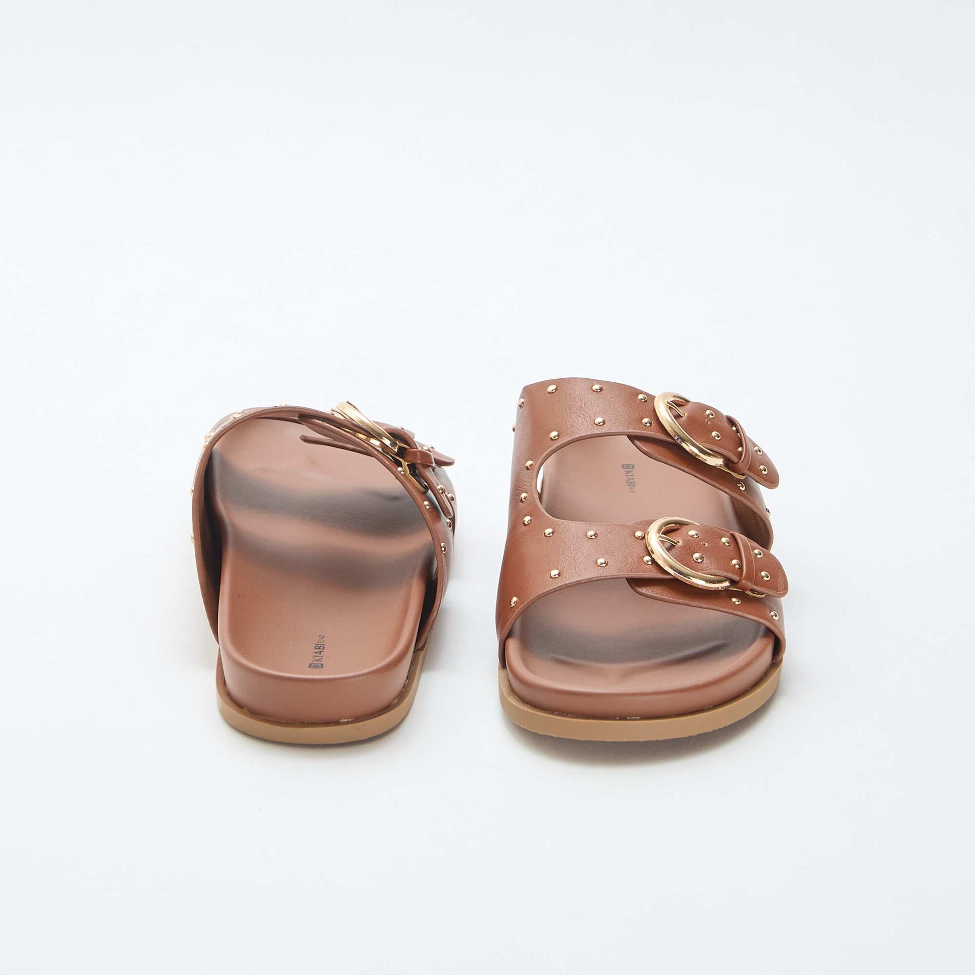 Mules with Gold-Tone Buckle Straps BROWN