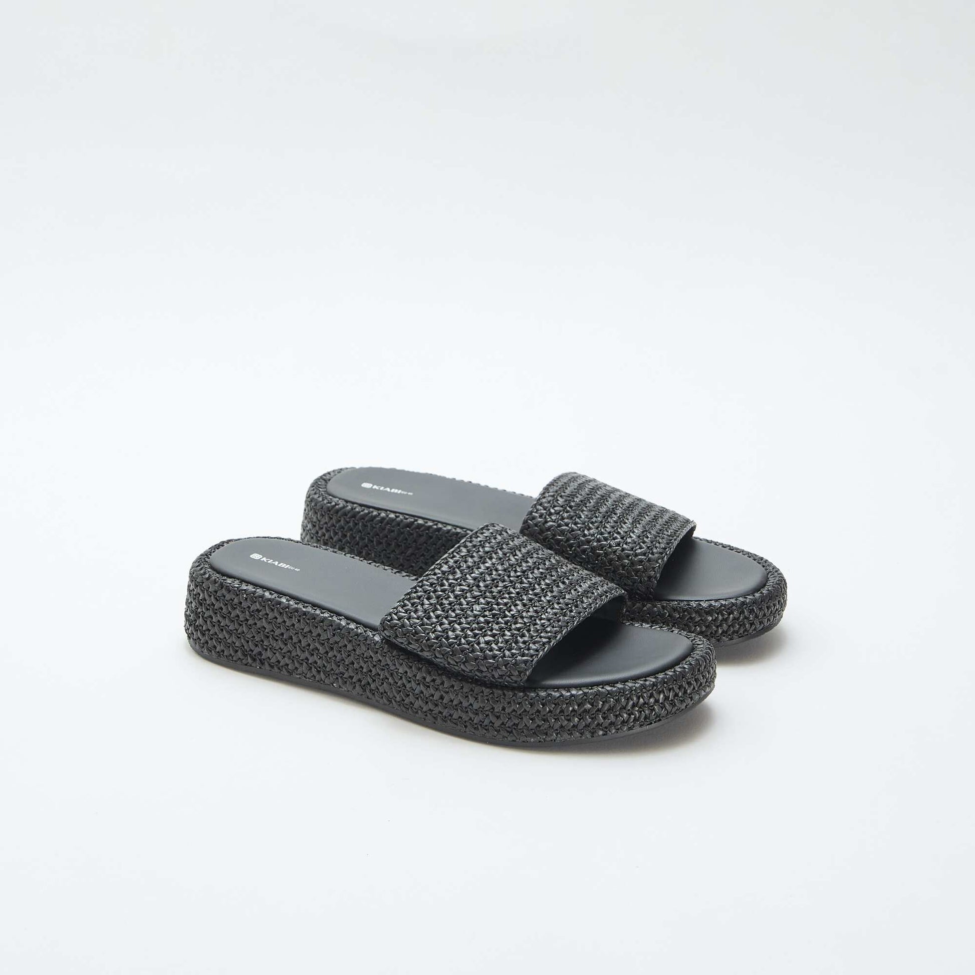 Faux Straw Wedge Mule BLACK