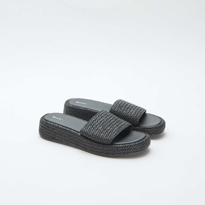 Faux Straw Wedge Mule BLACK