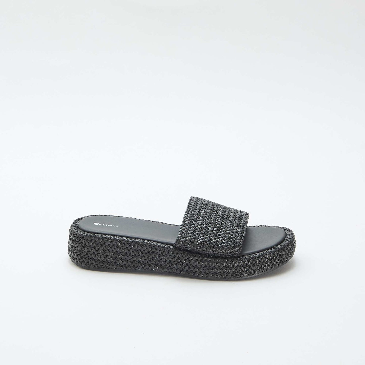 Faux Straw Wedge Mule BLACK