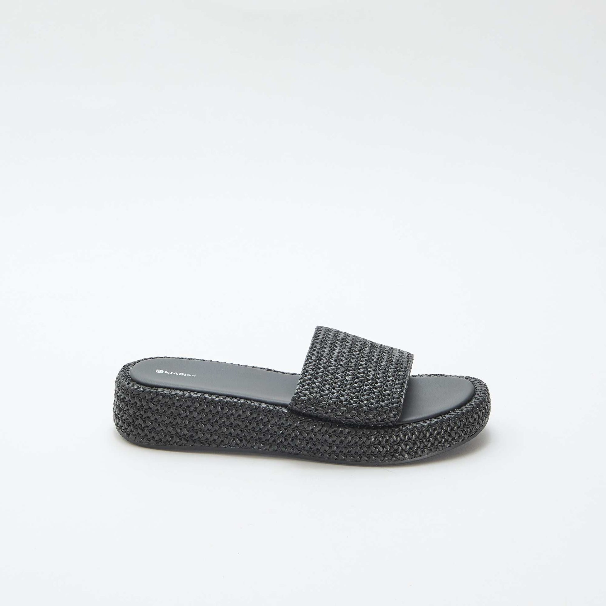 Faux Straw Wedge Mule BLACK