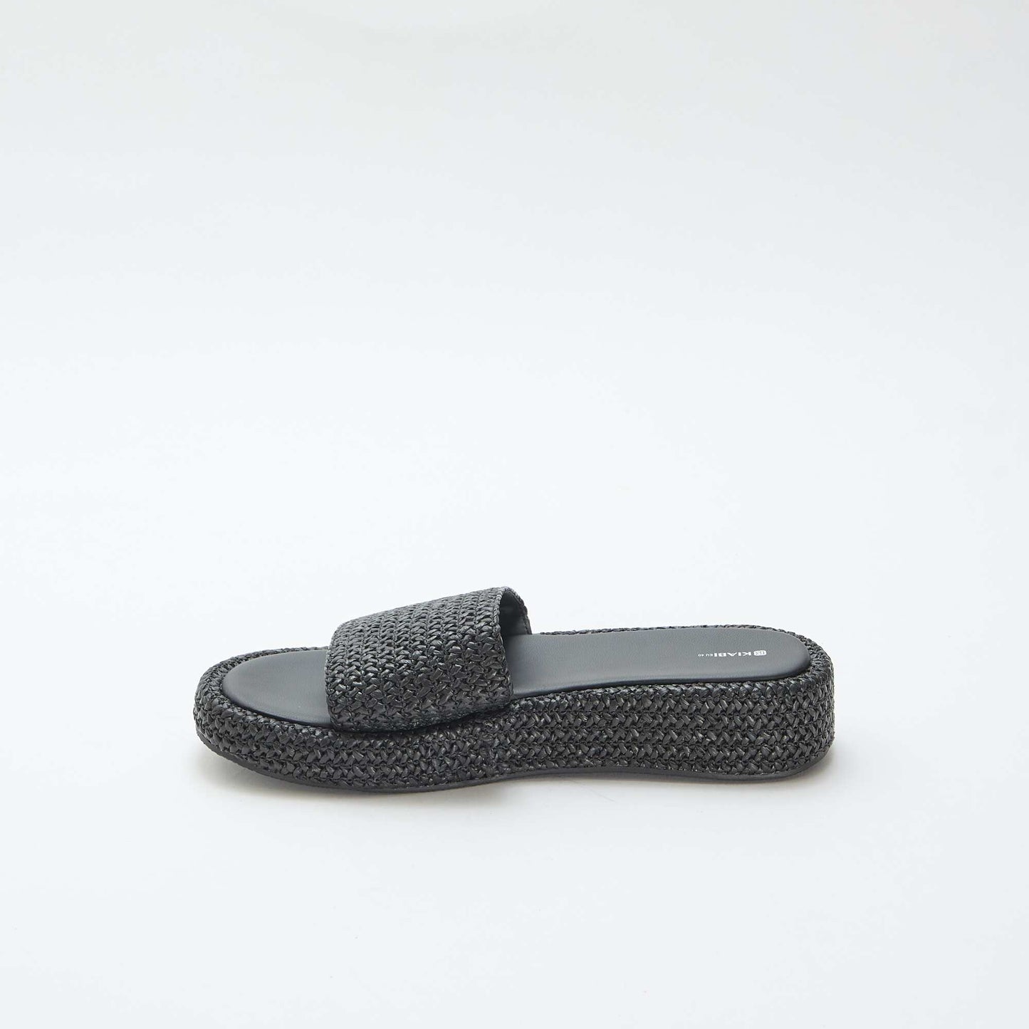 Faux Straw Wedge Mule BLACK