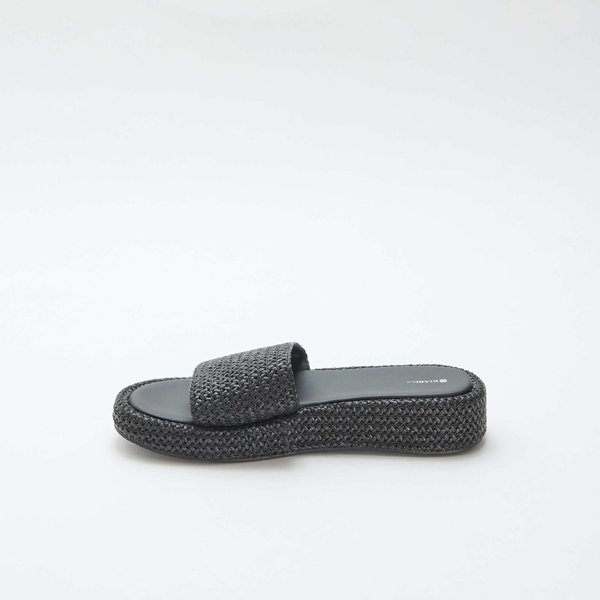 Faux Straw Wedge Mule BLACK