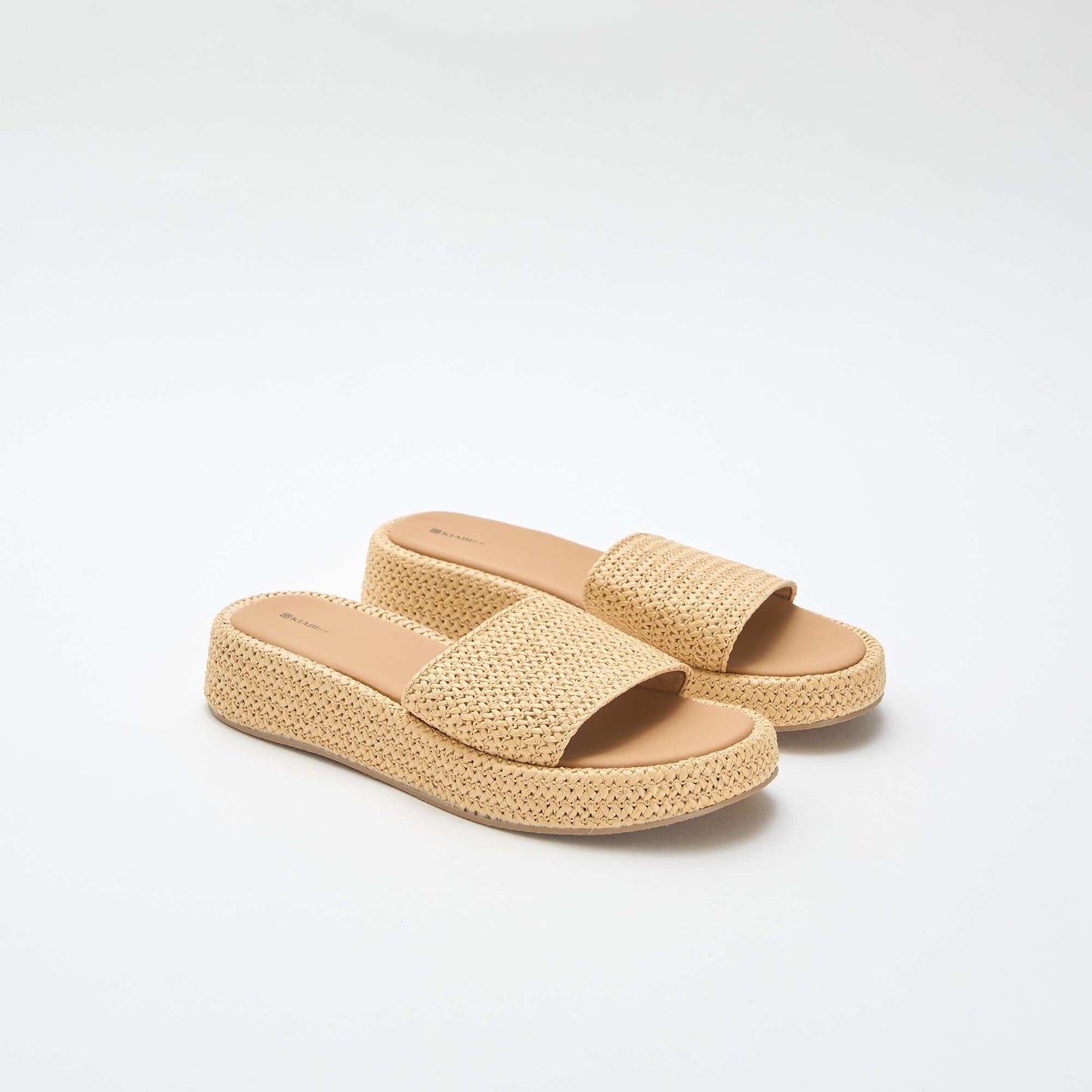 Faux Straw Wedge Mule BEIGE