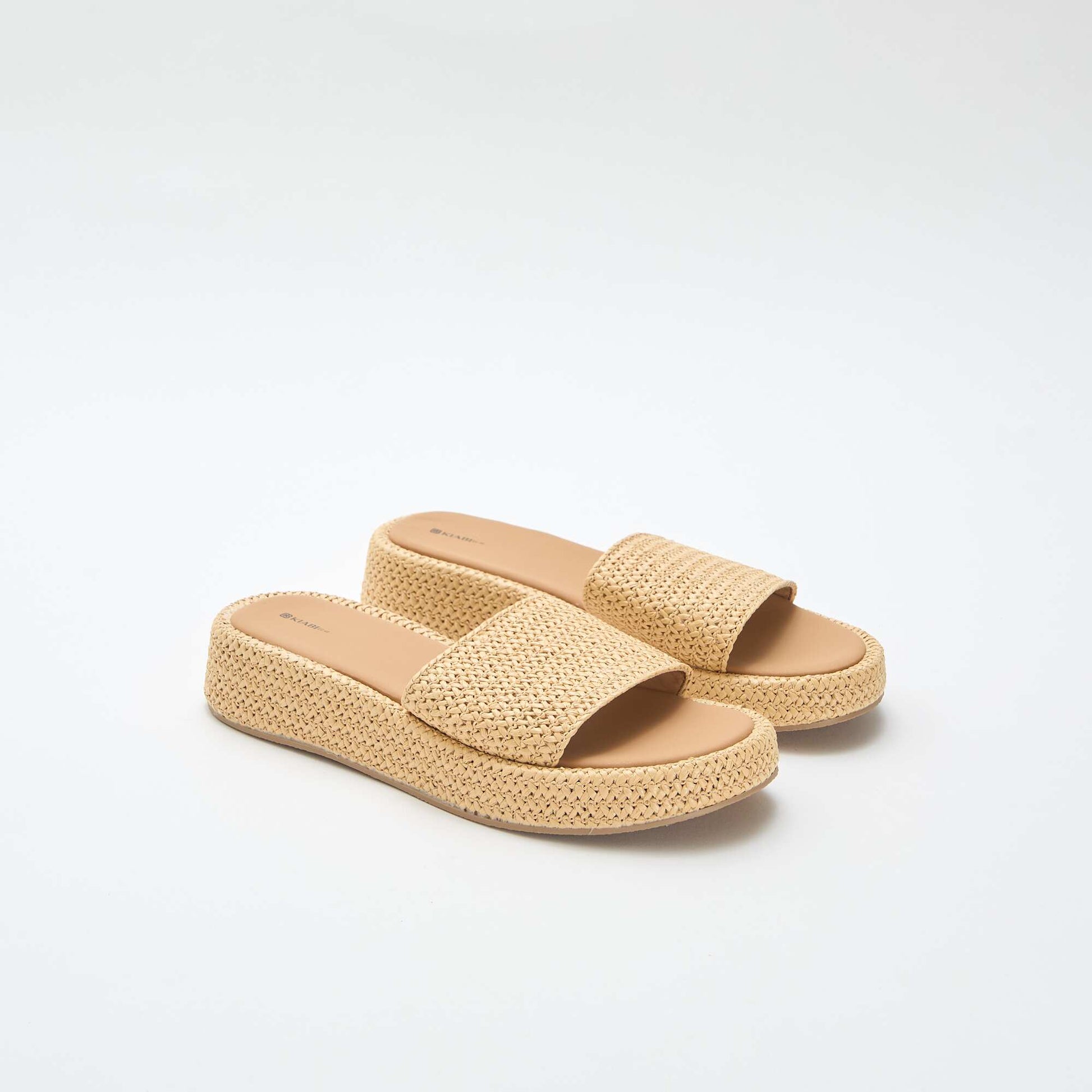 Faux Straw Wedge Mule BEIGE