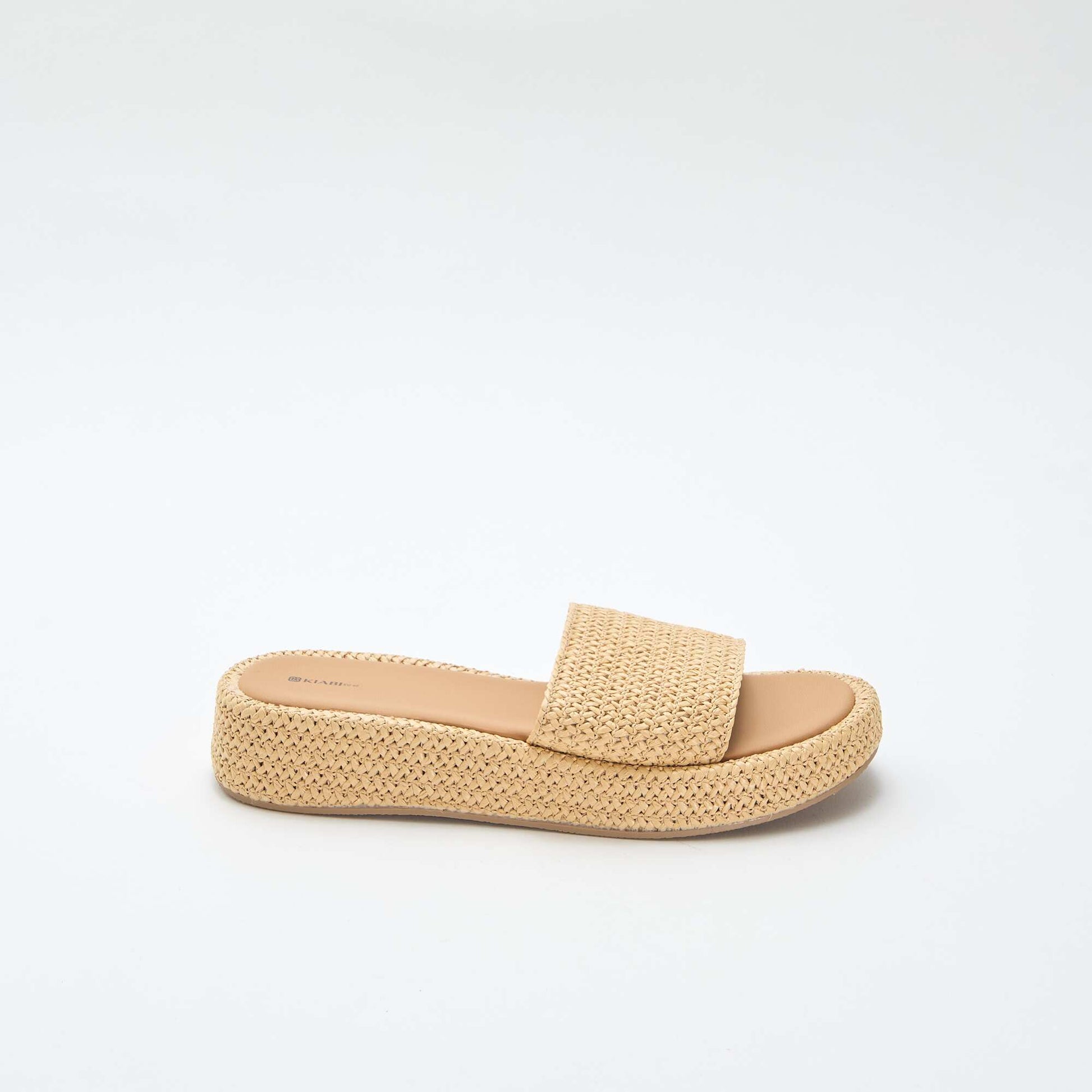 Faux Straw Wedge Mule BEIGE