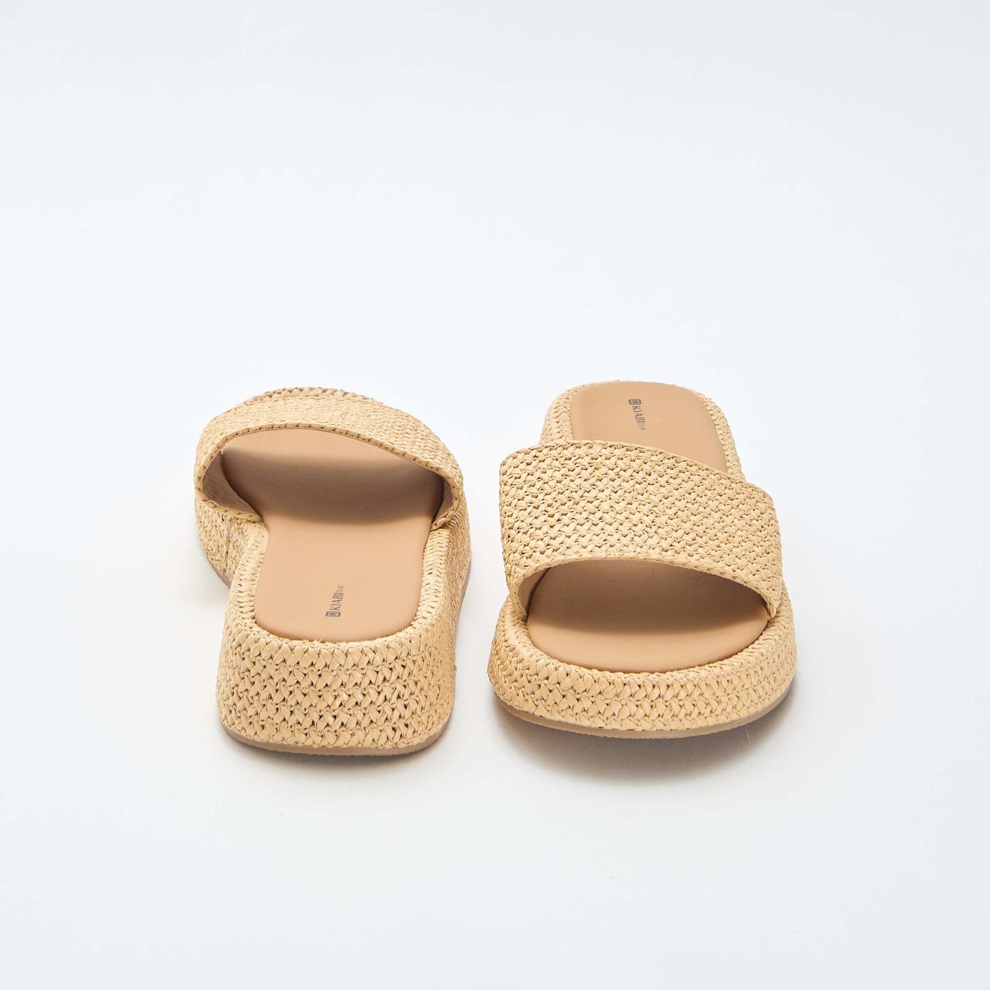 Faux Straw Wedge Mule BEIGE