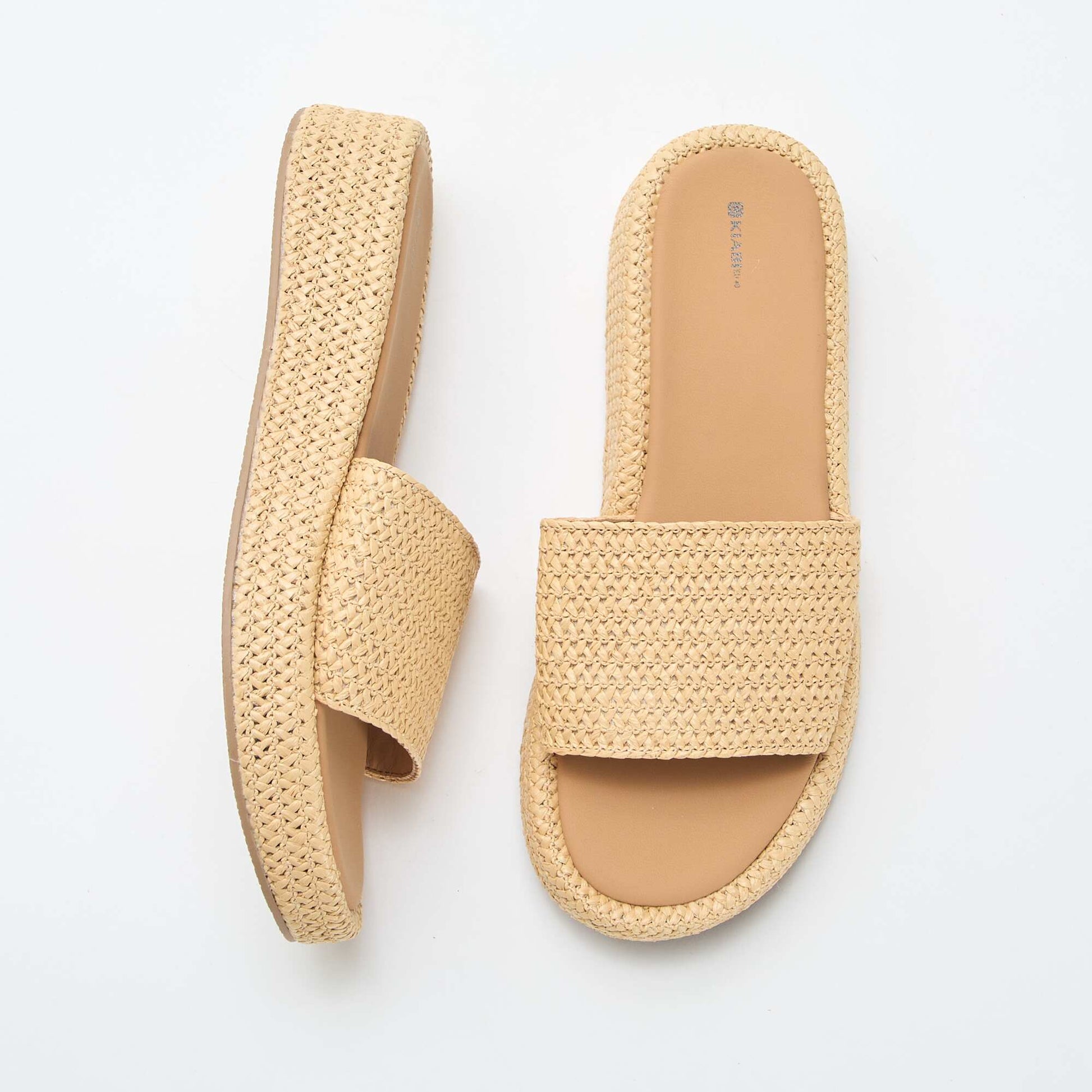 Faux Straw Wedge Mule BEIGE
