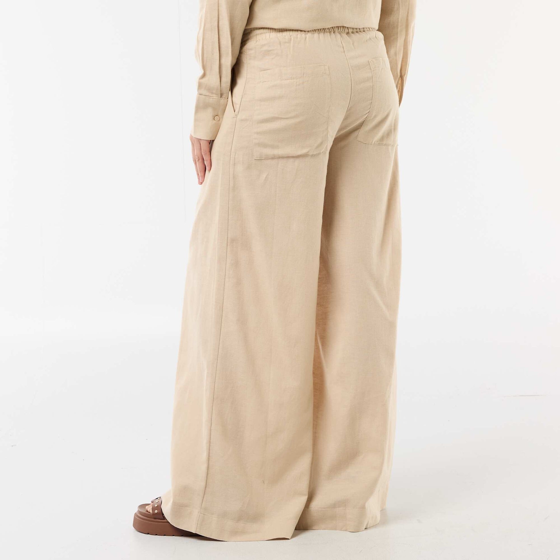 Wide-leg maternity trousers in linen blend BEIGE