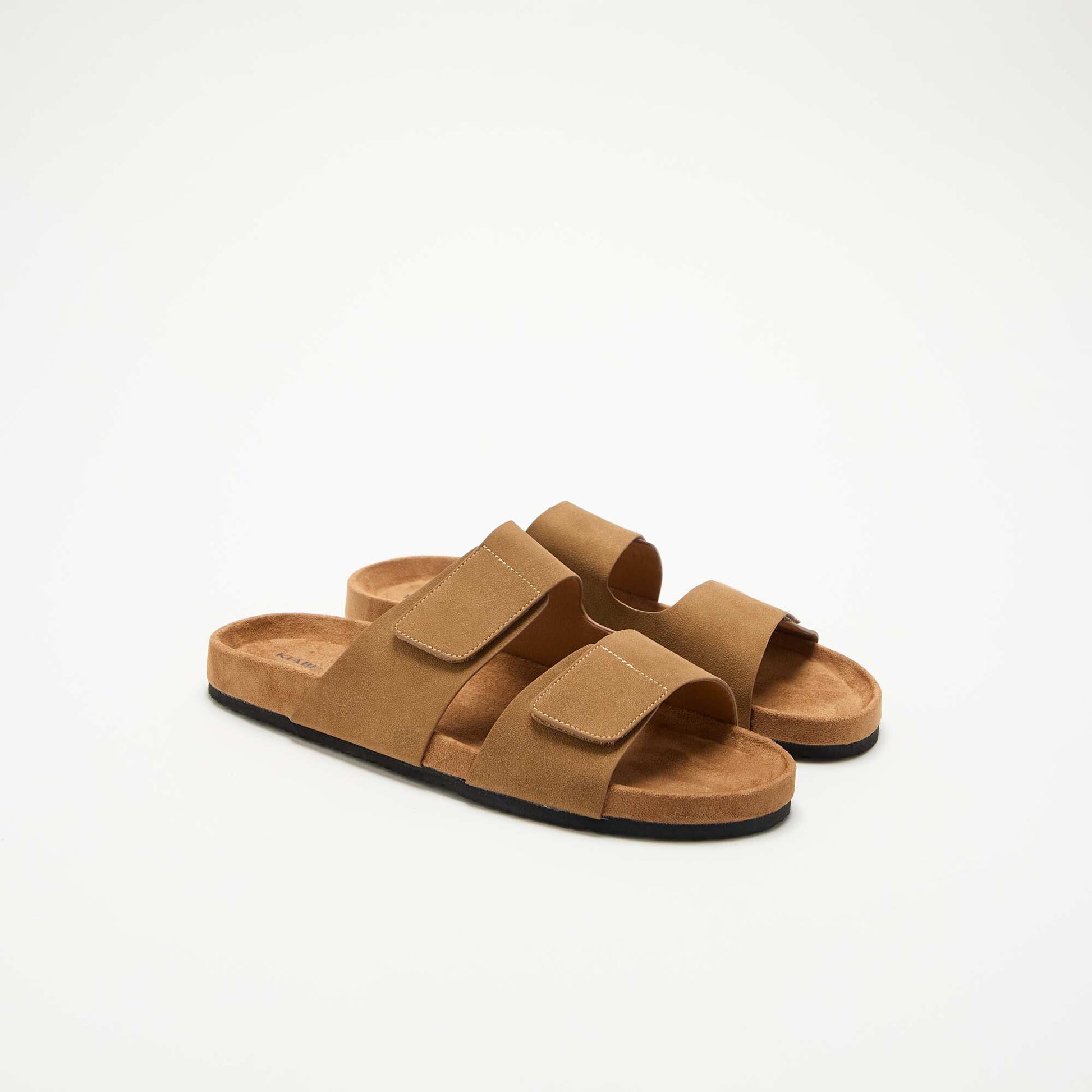 Suedette Mules with Hook-and-Loop Straps BROWN