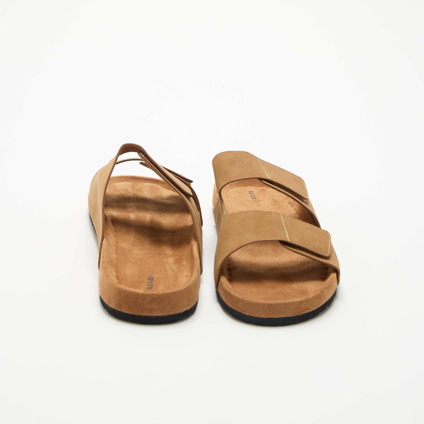 Suedette Mules with Hook-and-Loop Straps BROWN
