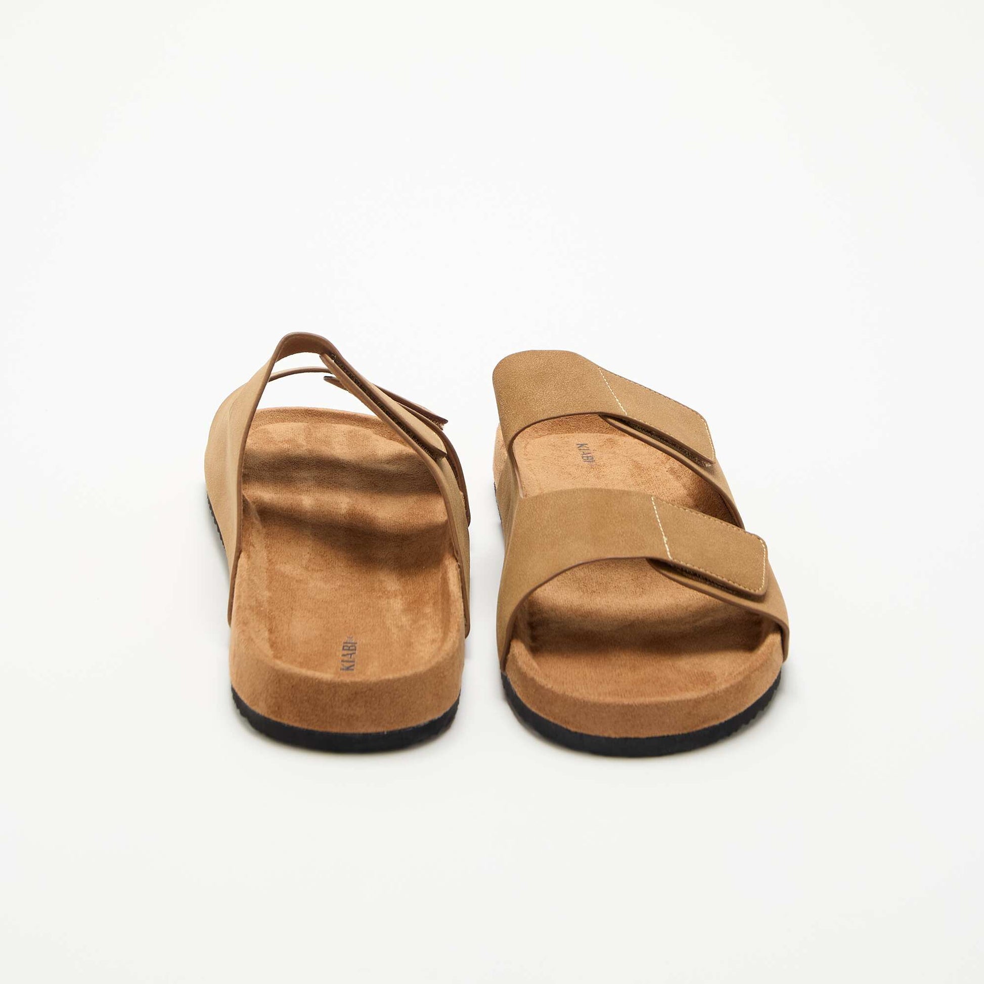 Suedette Mules with Hook-and-Loop Straps BROWN