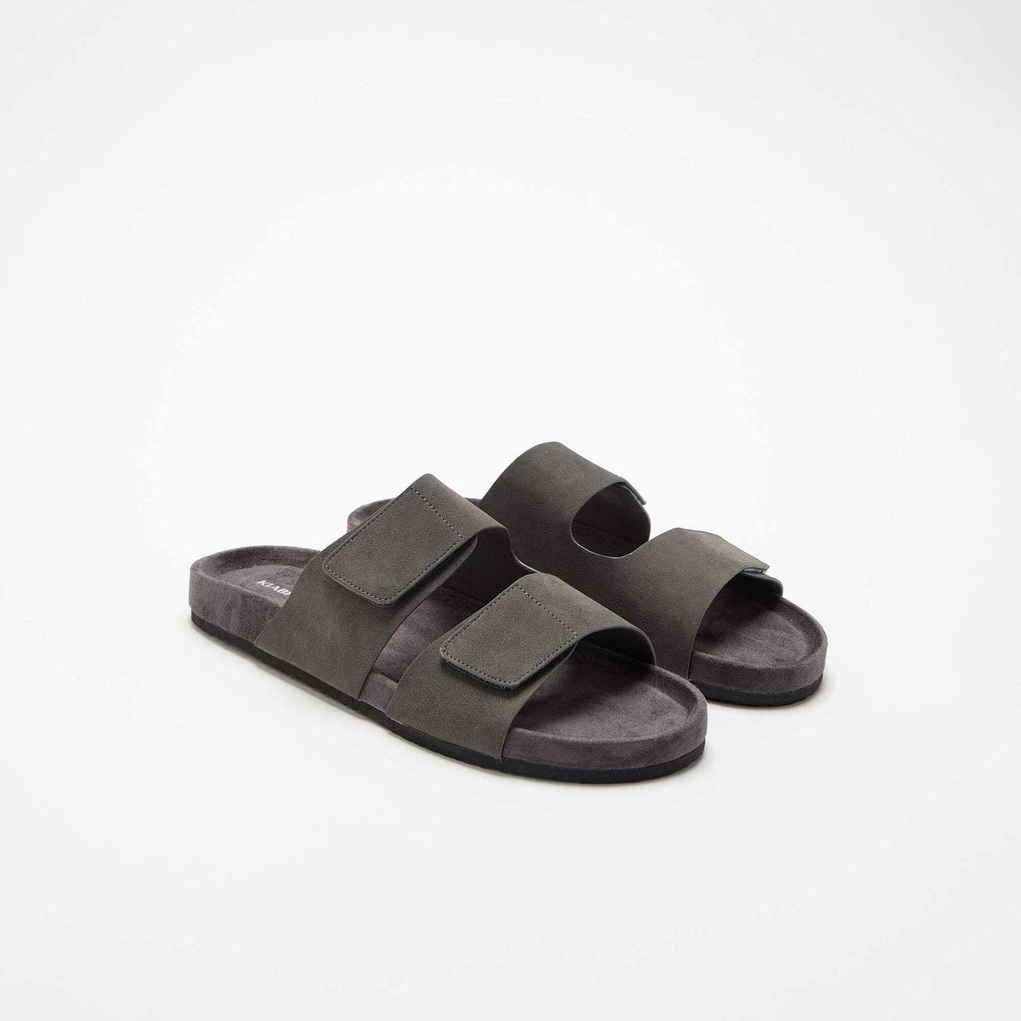 Suedette Mules with Hook-and-Loop Straps GREY