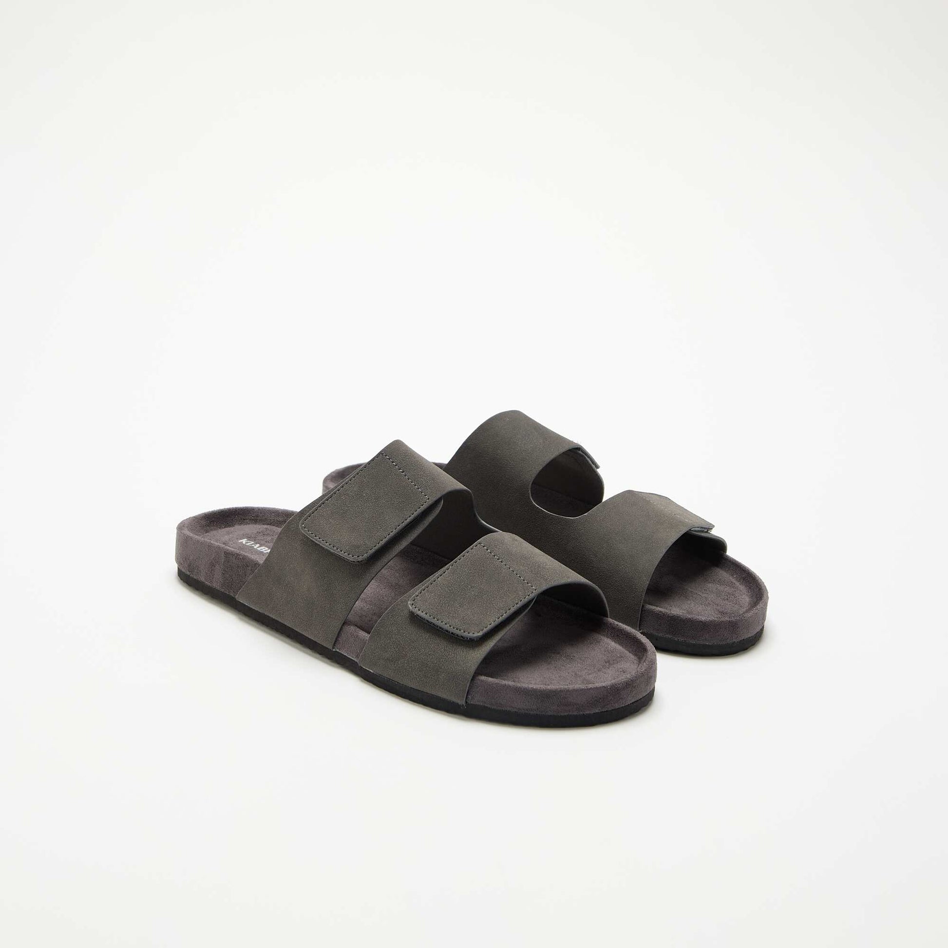 Suedette Mules with Hook-and-Loop Straps GREY