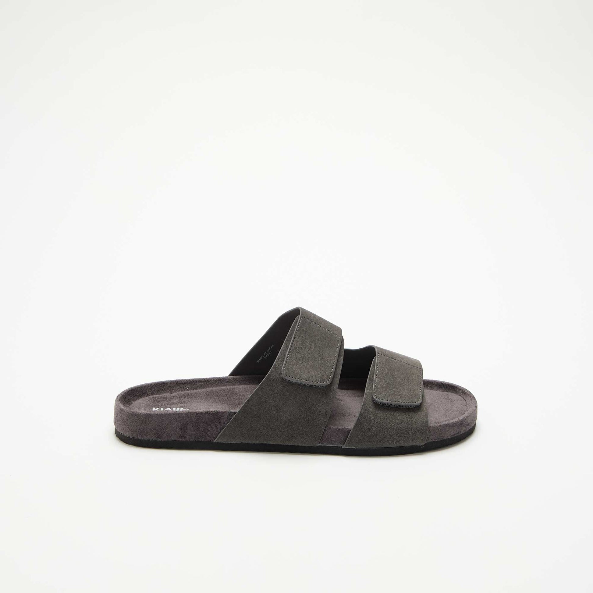 Suedette Mules with Hook-and-Loop Straps GREY