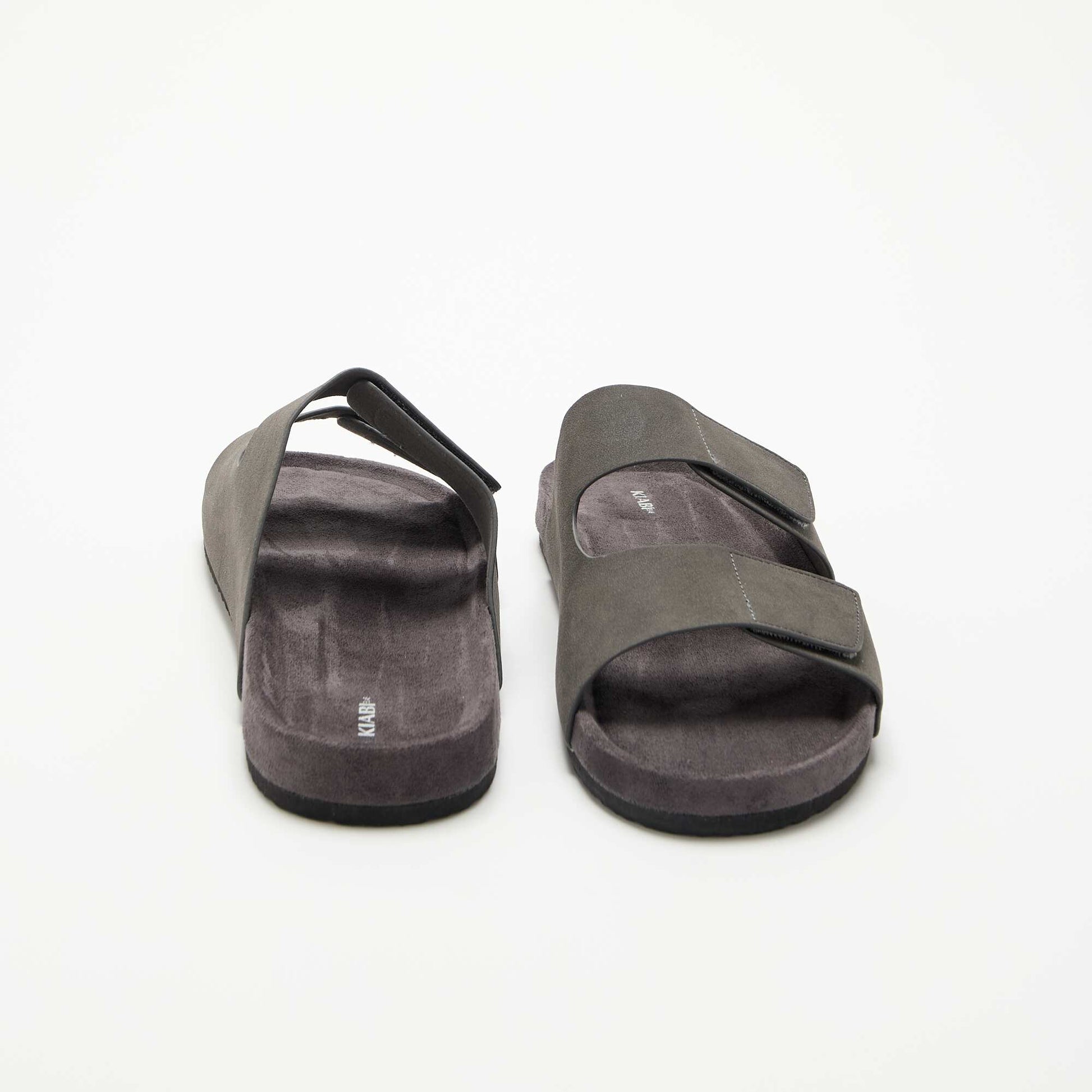 Suedette Mules with Hook-and-Loop Straps GREY
