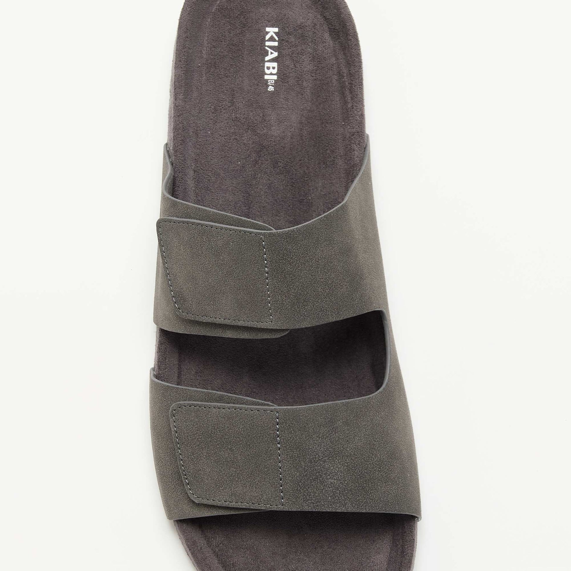 Suedette Mules with Hook-and-Loop Straps GREY