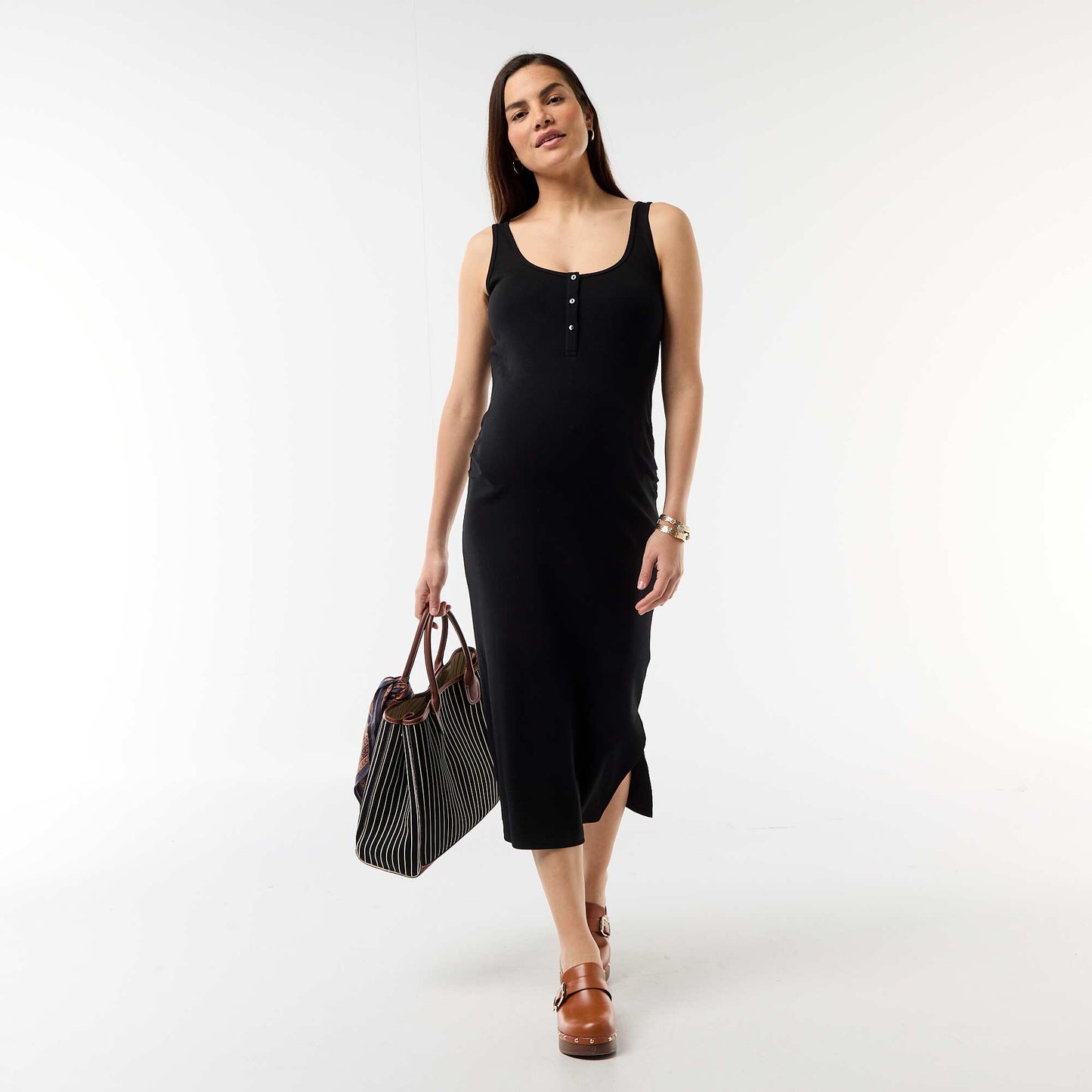 Ribbed Maternity Tank Dress BLACK
