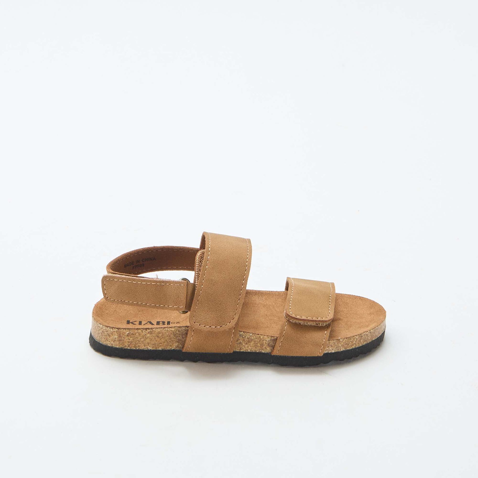 Flat sandals with double strap and hook-and-loop fastening BROWN